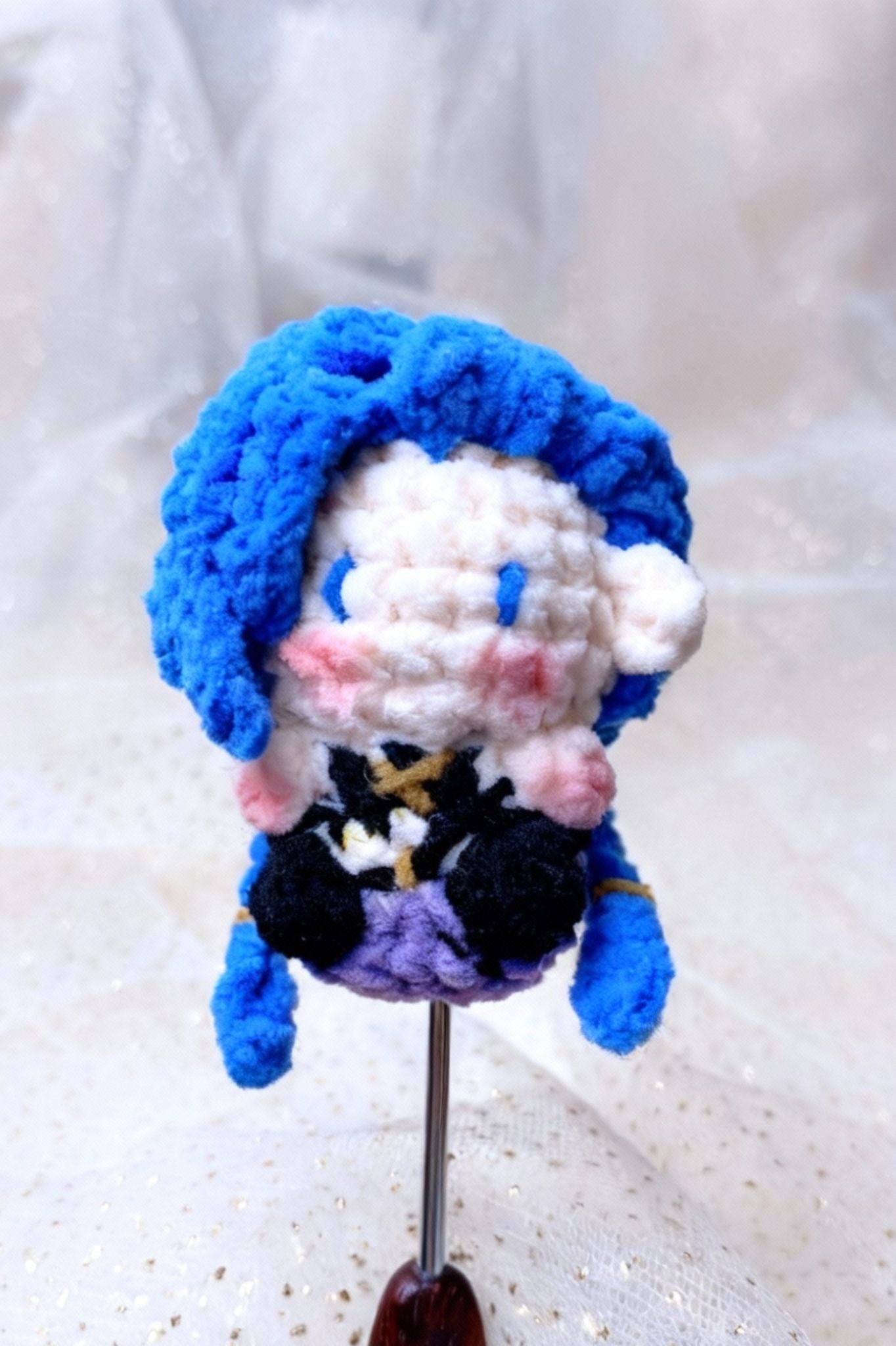 [Finished Product] Custom LOL Jinx Game Fan Art - Handmade Crochet Keychain Charm