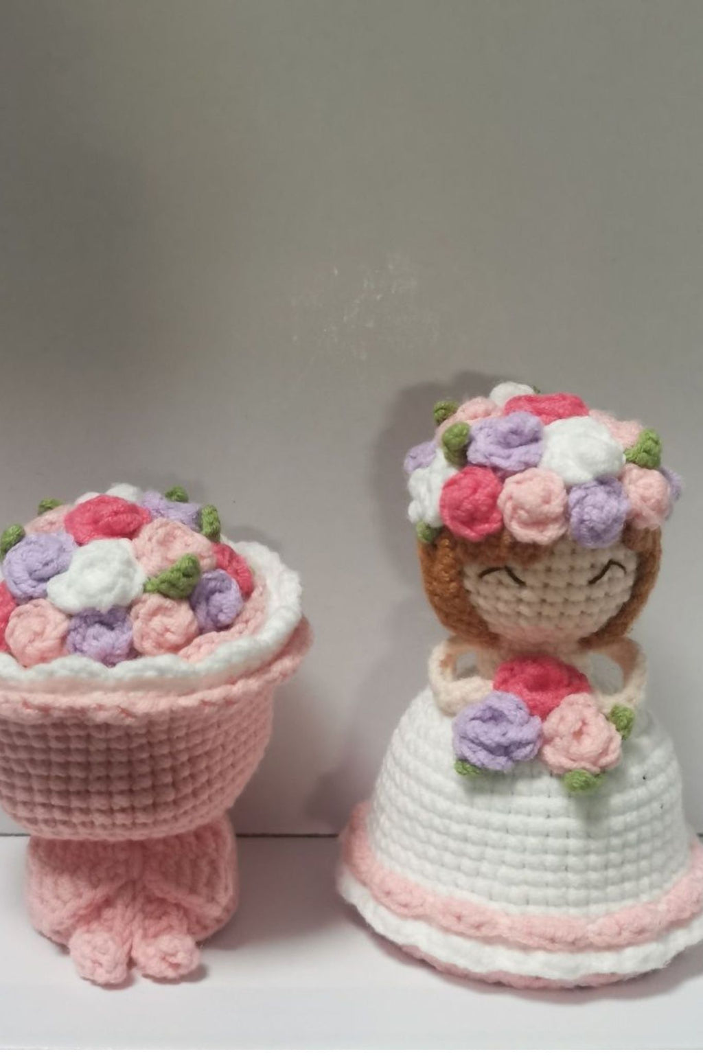 [Promotion!]Finished Product Custom Bride with Floral Bouquet Handmade Crochet Doll - Valentine’s & Wedding Themed Artisan Craft