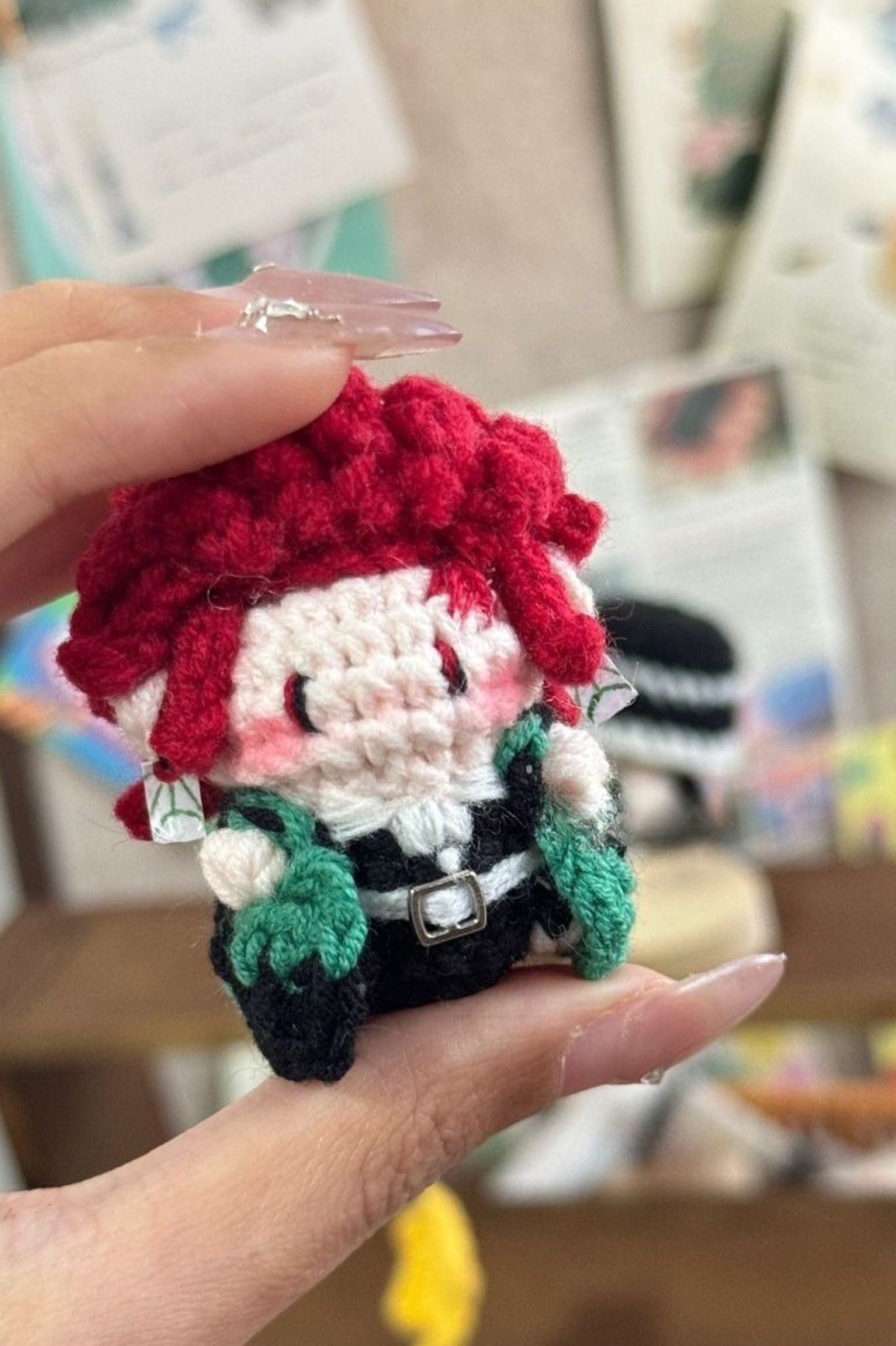 Finished Product Kimetsu No Yaiba Kamado Tanjiro Fan Art - Handmade Crochet Keychain Charm