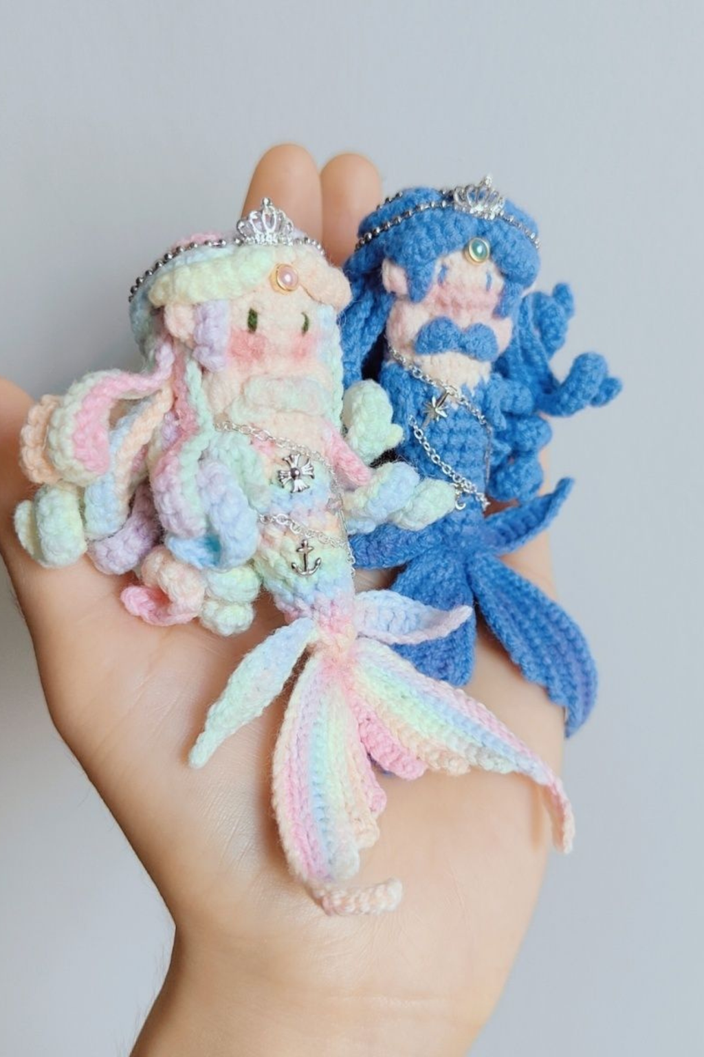 Handmade Crochet Mermaid Dolls - Adorable Pastel-Color Ocean-Inspired Collectibles