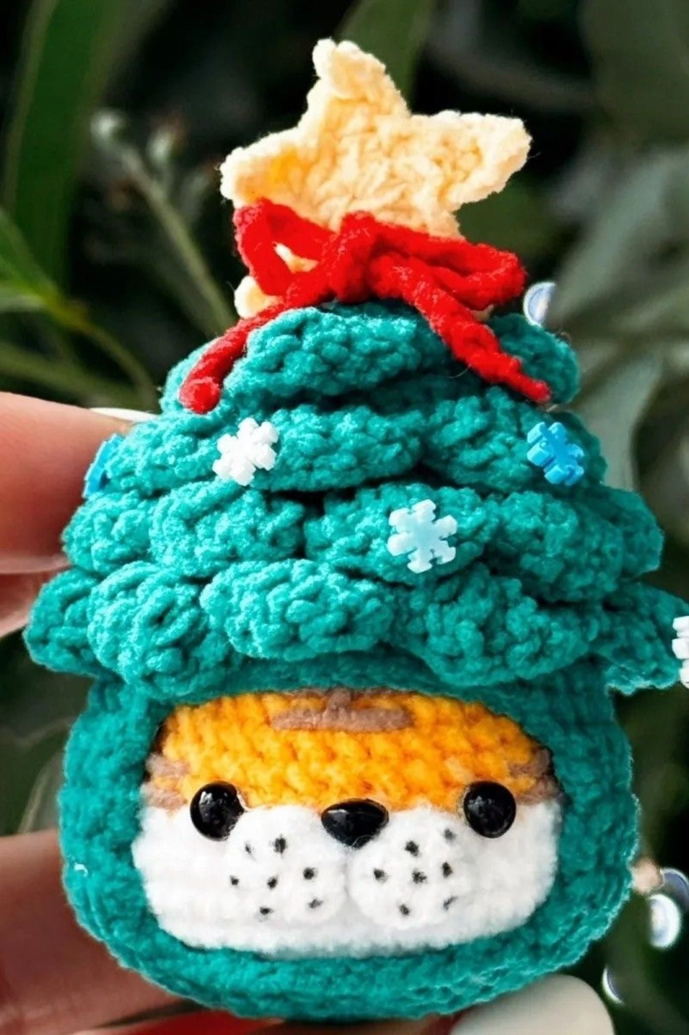 Christmas Tree Tiger Themed Handmade Crochet Keychain Charm