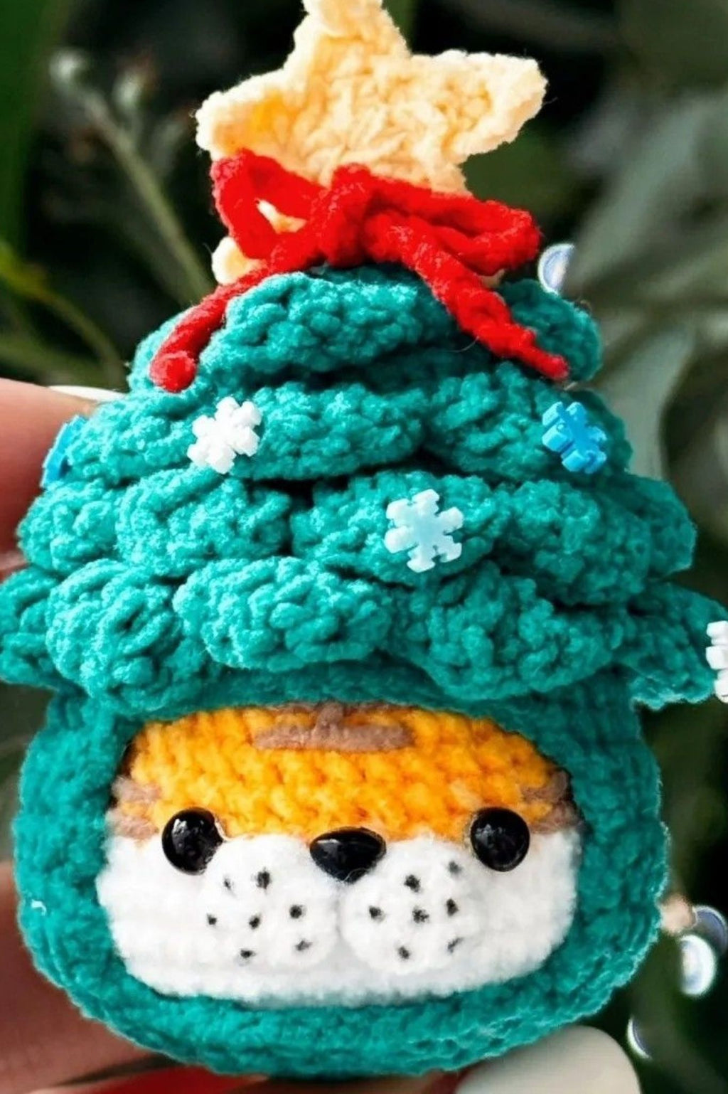 Christmas Tree Tiger Themed Handmade Crochet Keychain Charm