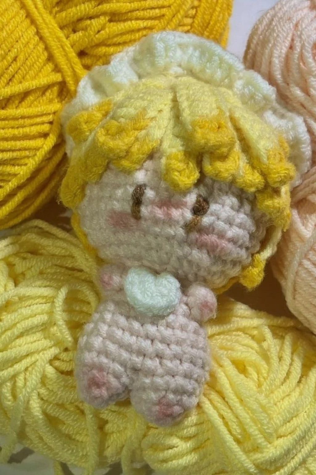 Finished Product Kimetsu No Yaiba Agatsuma Zenitsu Fan Art - Handmade Crochet Keychain Charm