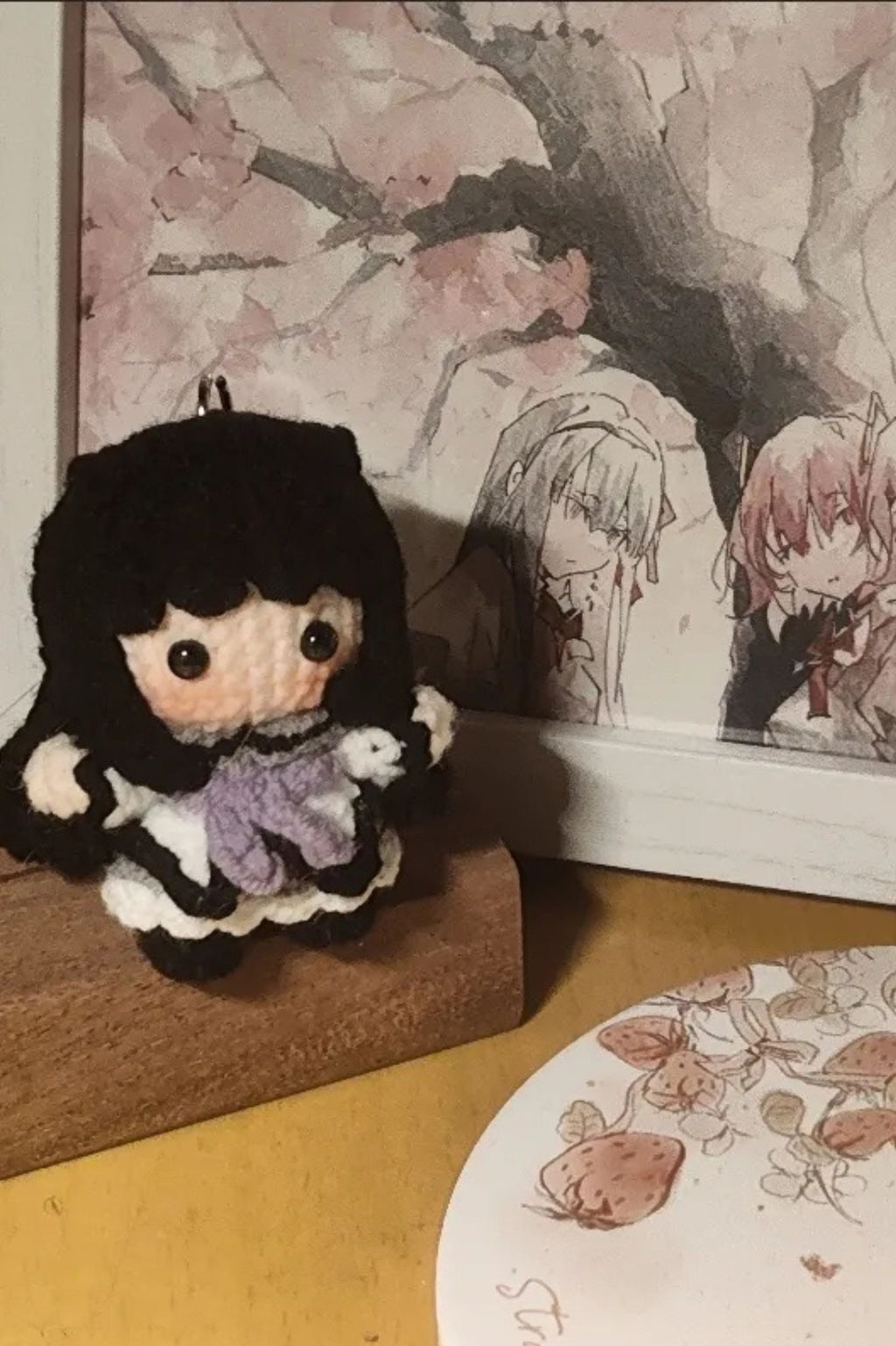 [Finished Product] Custom Puella Magi Madoka Magica Homura Akemi Anime Fan Art - Handmade Crochet Keychain Charm