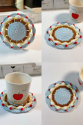 Handmade Finished Hand-crocheted coasters - vibrant red and blue cake color scheme