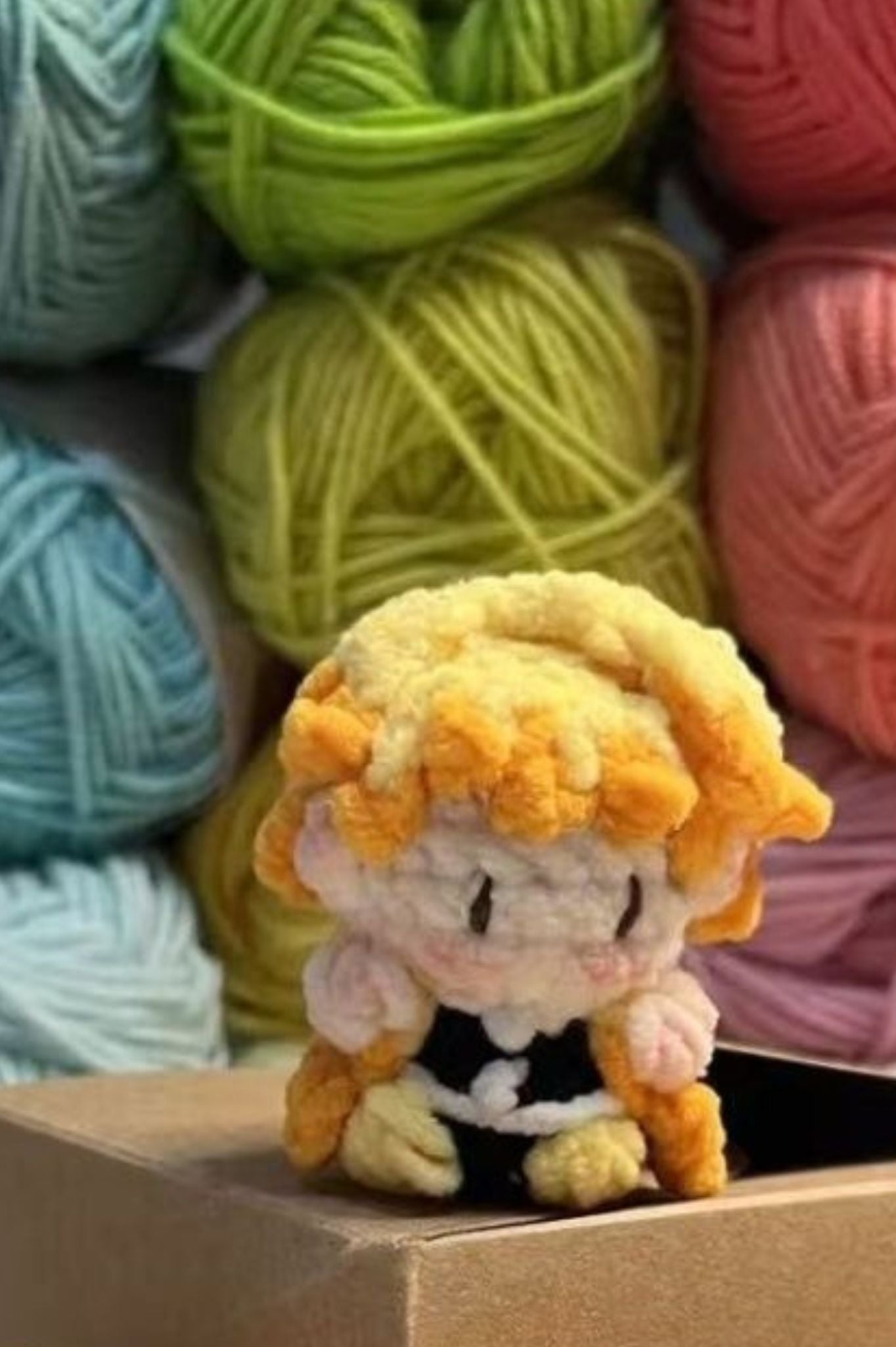 Finished Product Kimetsu No Yaiba Agatsuma Zenitsu Fan Art - Handmade Crochet Keychain Charm