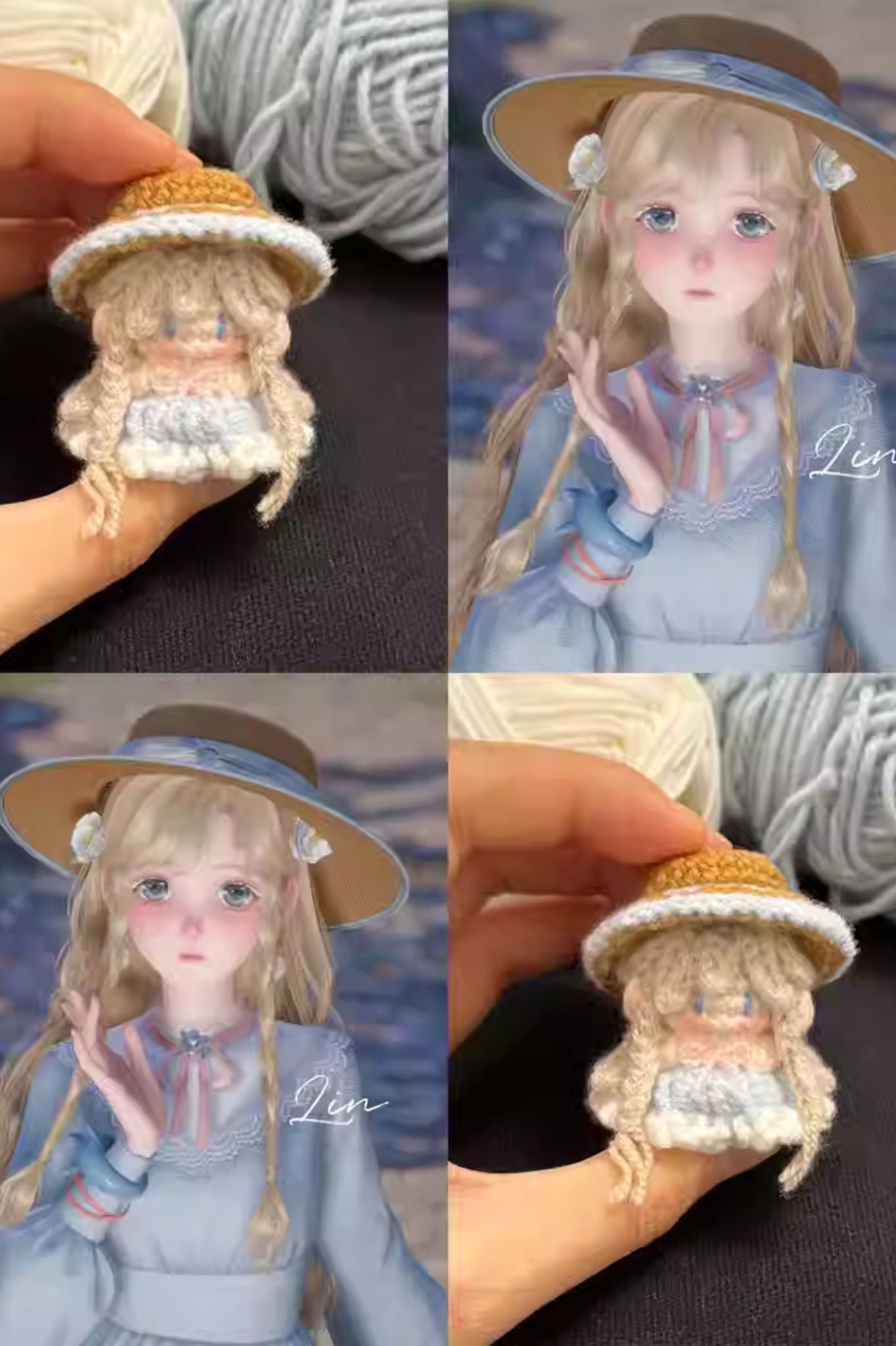 Finished Product Custom Infinity Nikki Game Fan Art - Handmade Crochet Keychain Charm (Light Blonde Straw Hat Style)