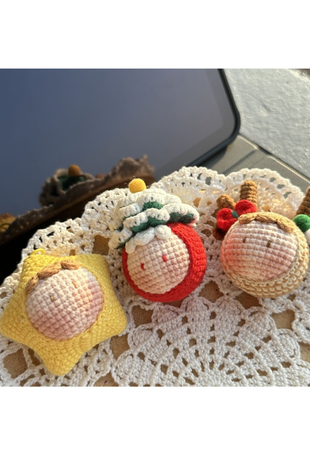 Christmas Dango Headphone Case Ornament Handmade Crochet Keychain Charm