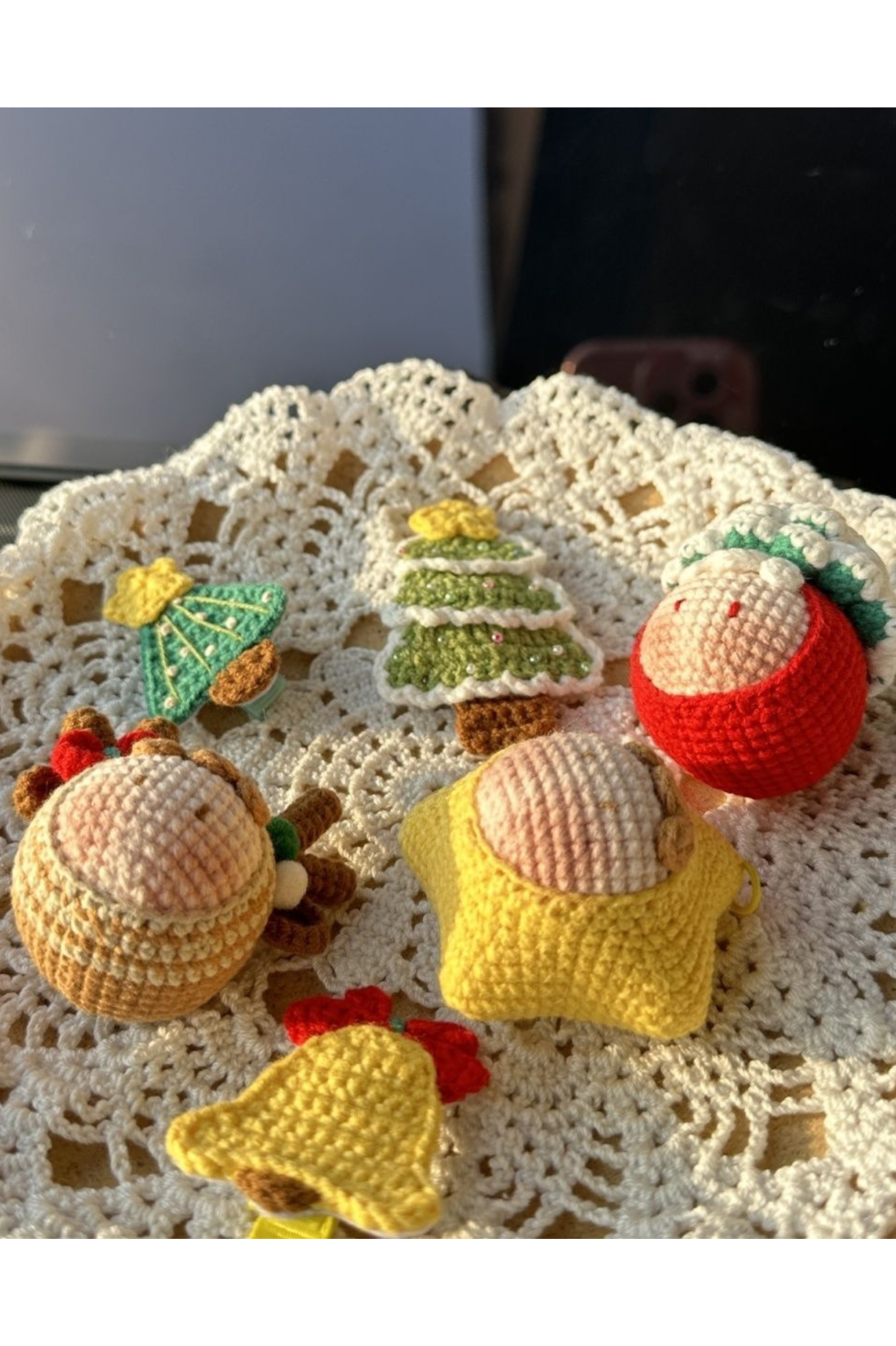 Christmas Dango Headphone Case Ornament Handmade Crochet Keychain Charm