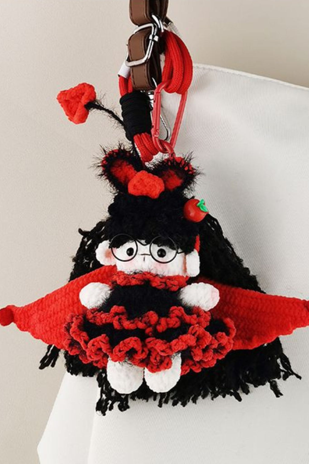 Handmade Crocheted Doll Keychain - Red and Black Little Devil Dress