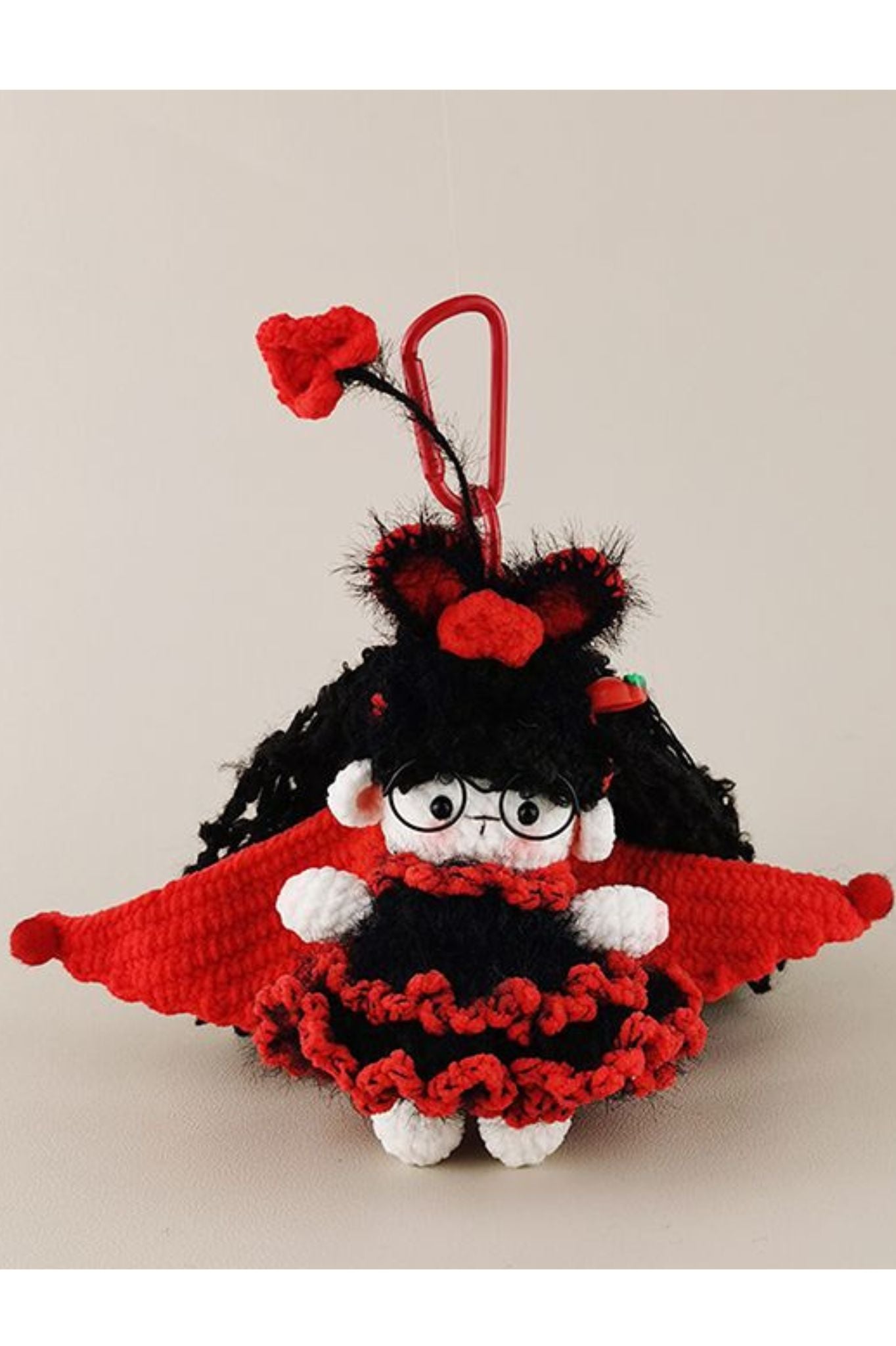 Handmade Crocheted Doll Keychain - Red and Black Little Devil Dress