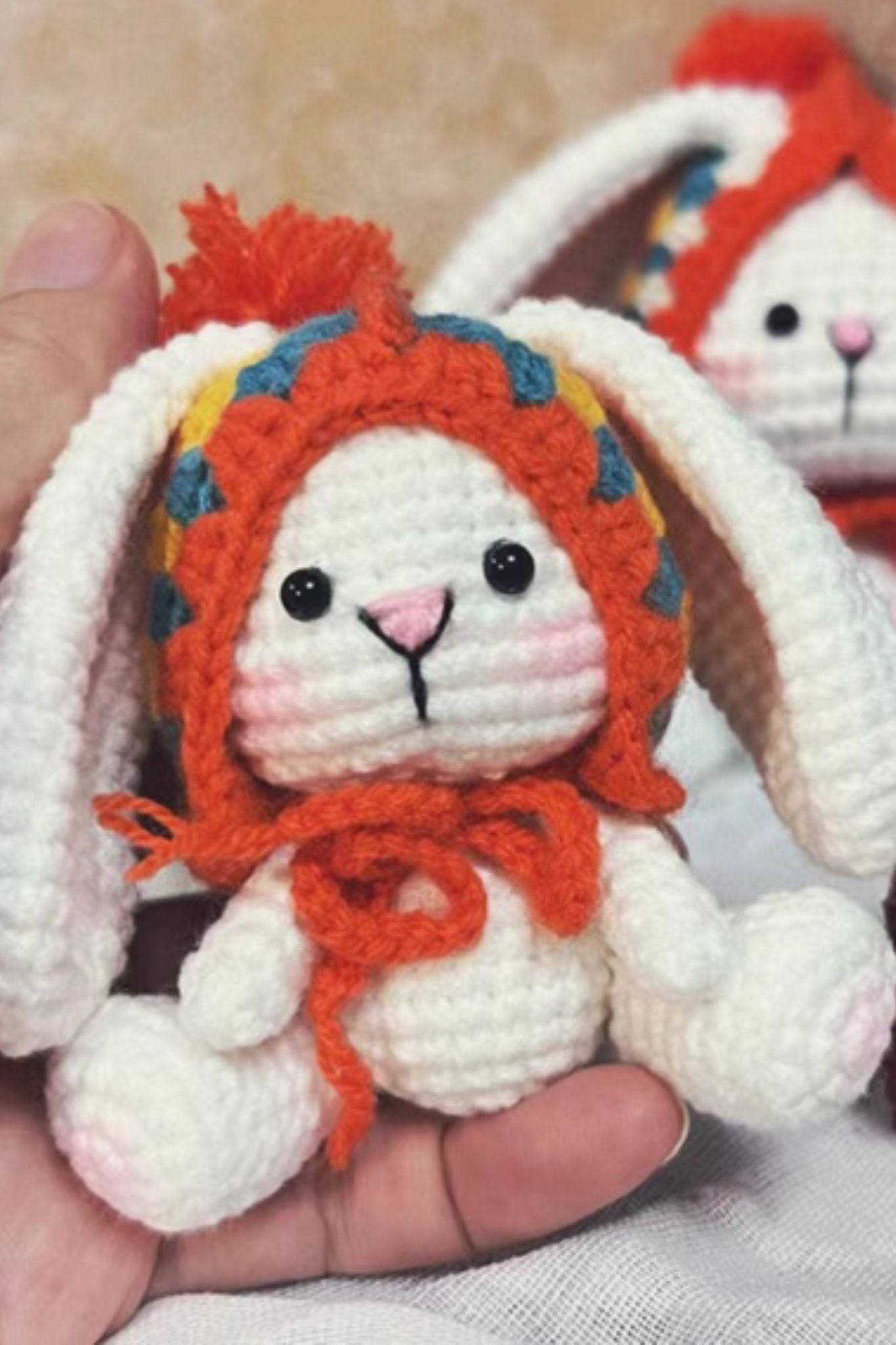 [Finished Product] Vintage Granny Square Lop-eared Rabbit - Handmade Crochet Charm & Decor