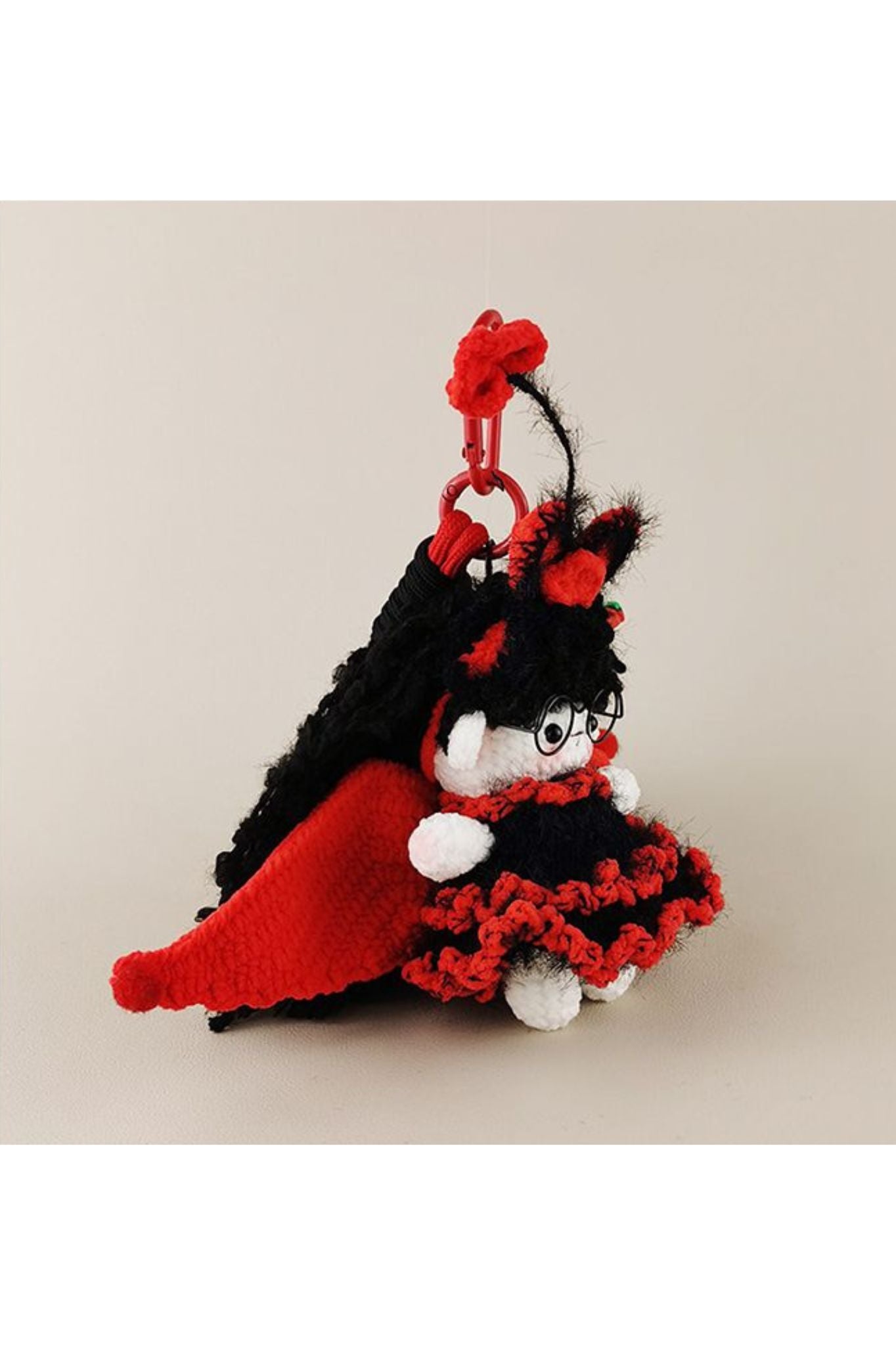 Handmade Crocheted Doll Keychain - Red and Black Little Devil Dress