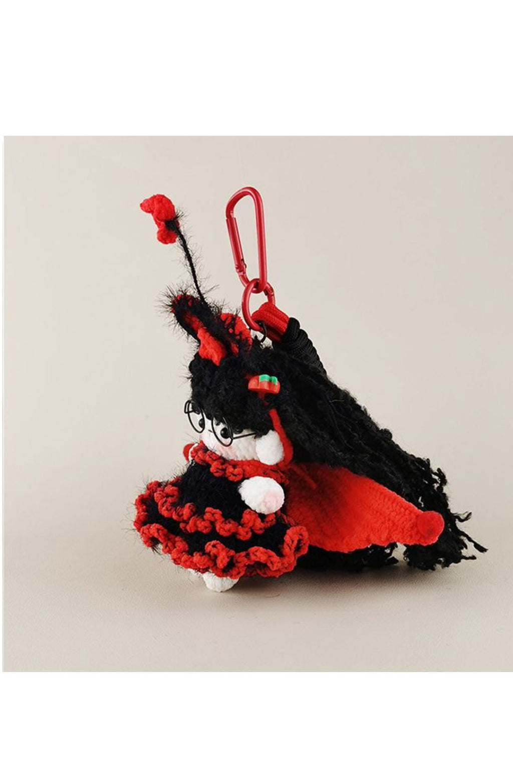 Handmade Crocheted Doll Keychain - Red and Black Little Devil Dress