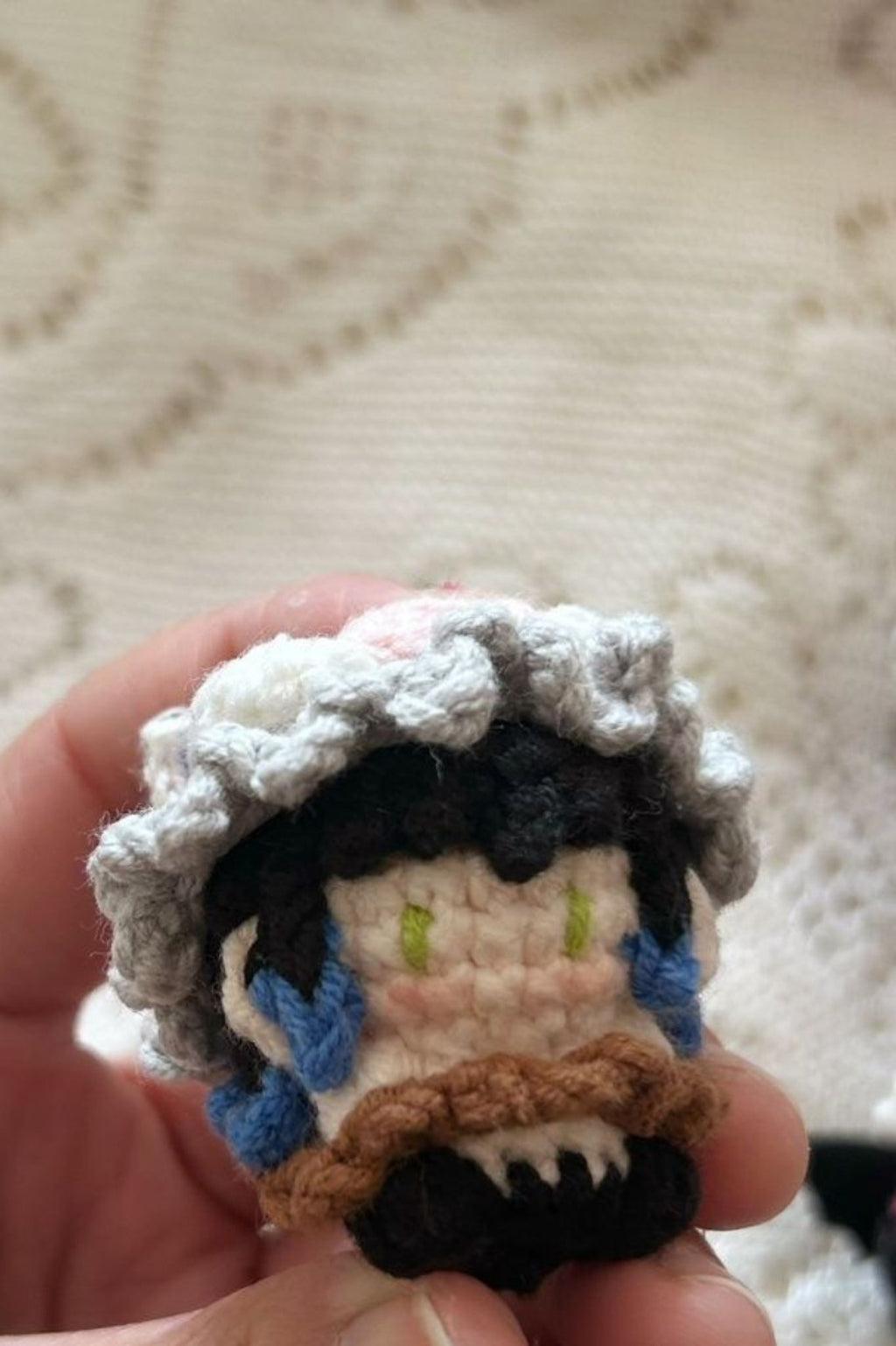 Finished Product Kimetsu No Yaiba Hashibira Inosuke Fan Art - Handmade Crochet Keychain Charm