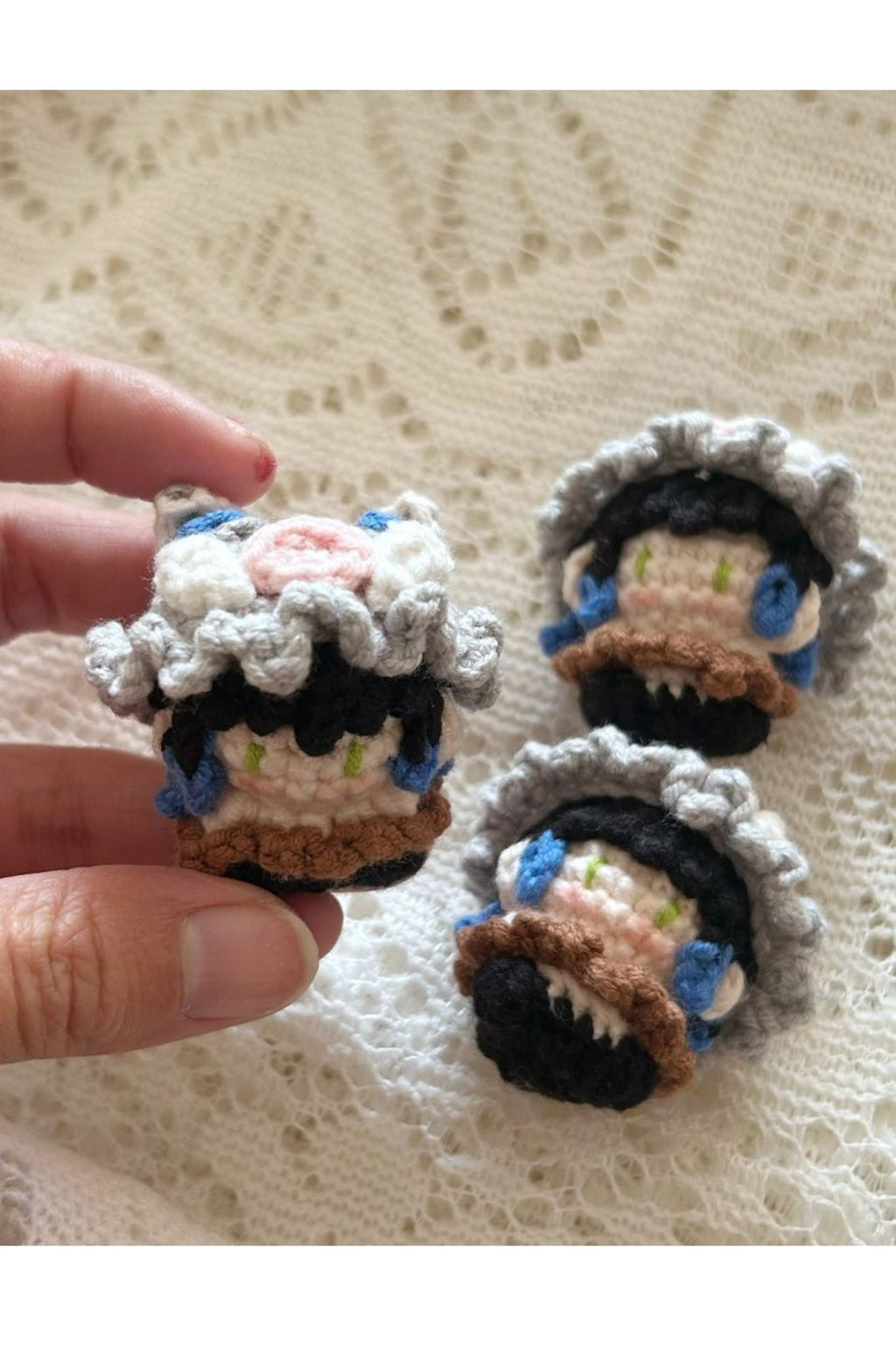 Finished Product Kimetsu No Yaiba Hashibira Inosuke Fan Art - Handmade Crochet Keychain Charm