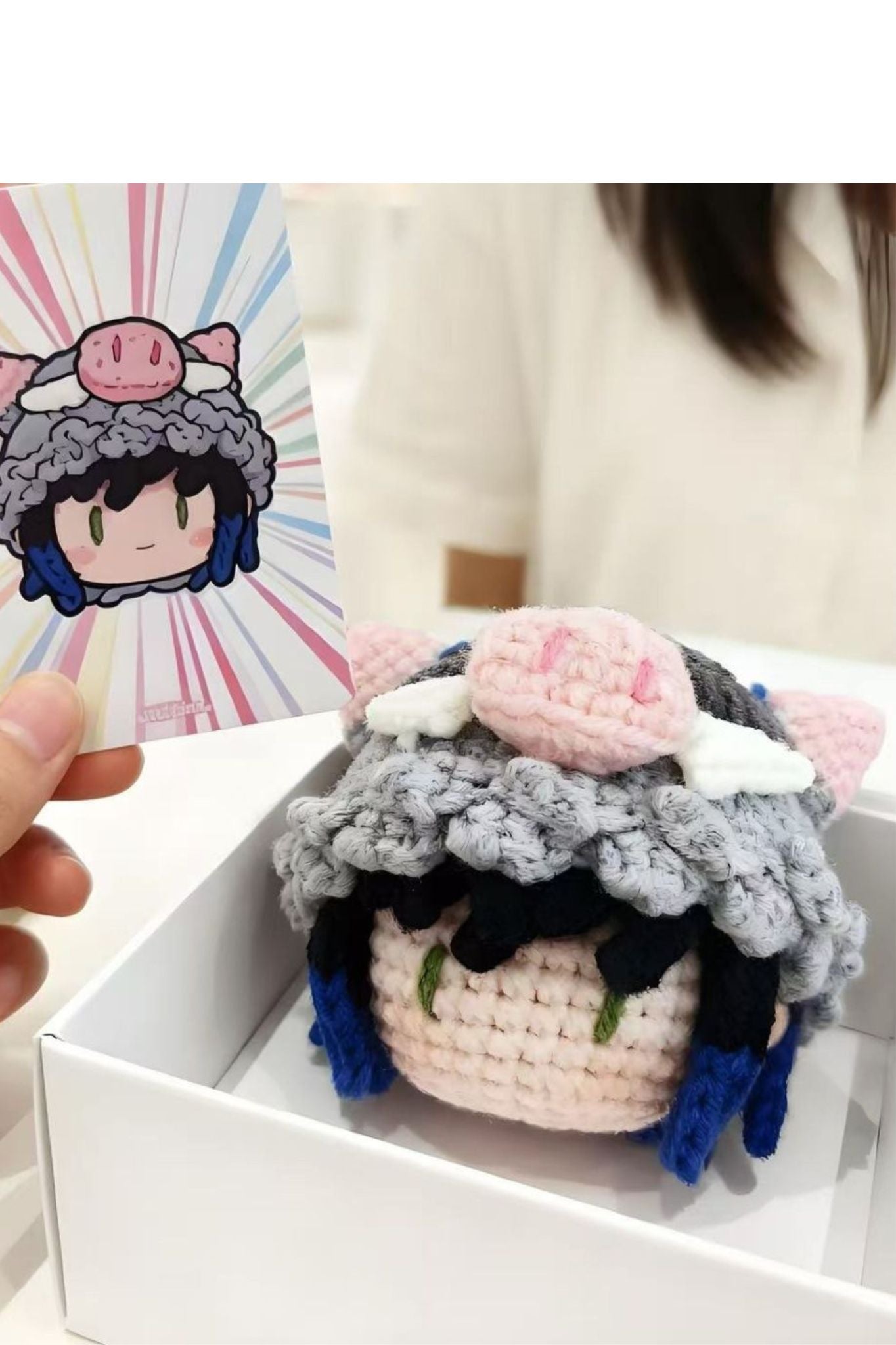 Finished Product Kimetsu No Yaiba Hashibira Inosuke Fan Art - Handmade Crochet Keychain Charm