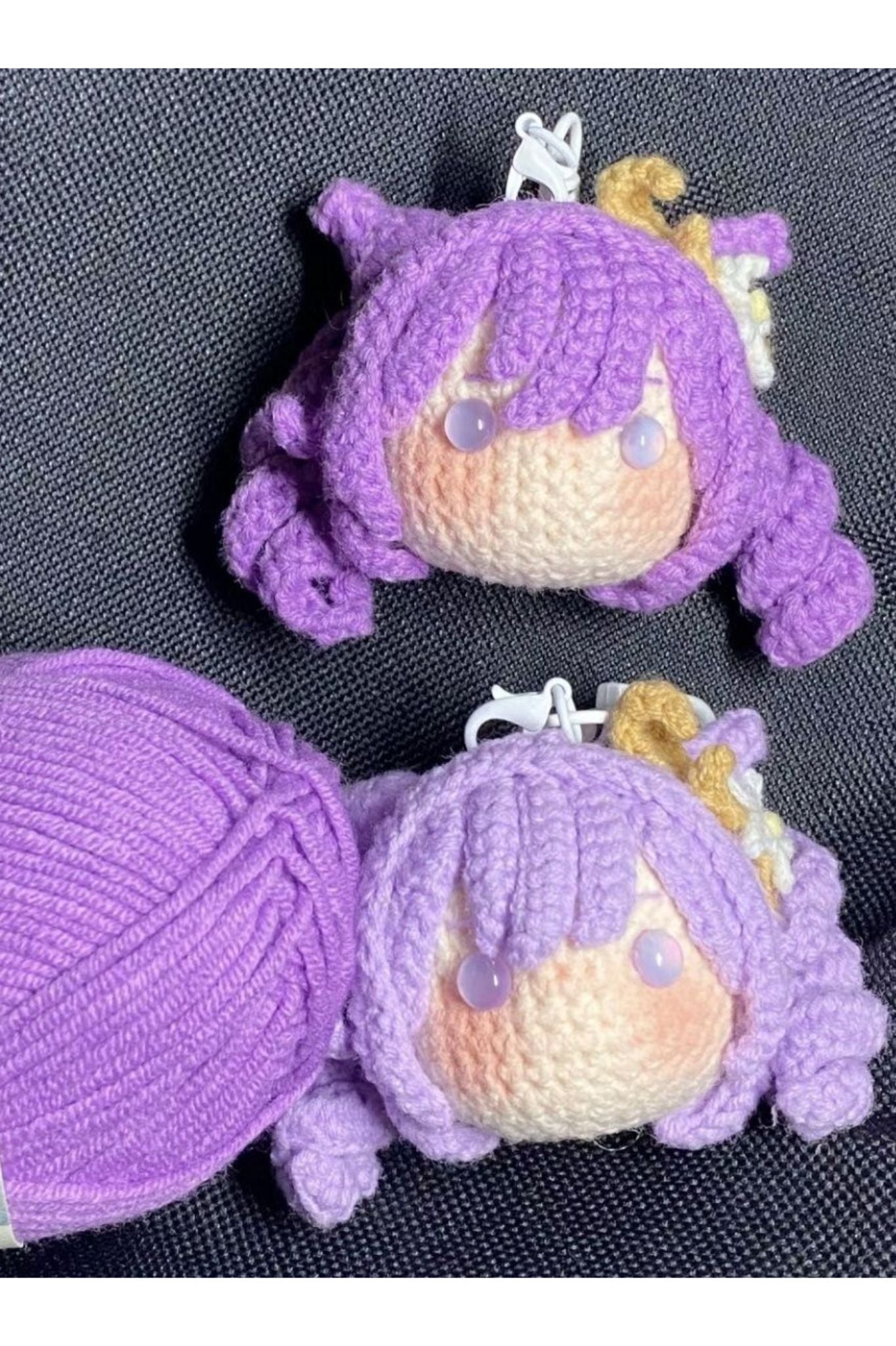 [Finished Product] Custom the Genshin Game Keqing Fan Art - Handmade Crochet Keychain Charm