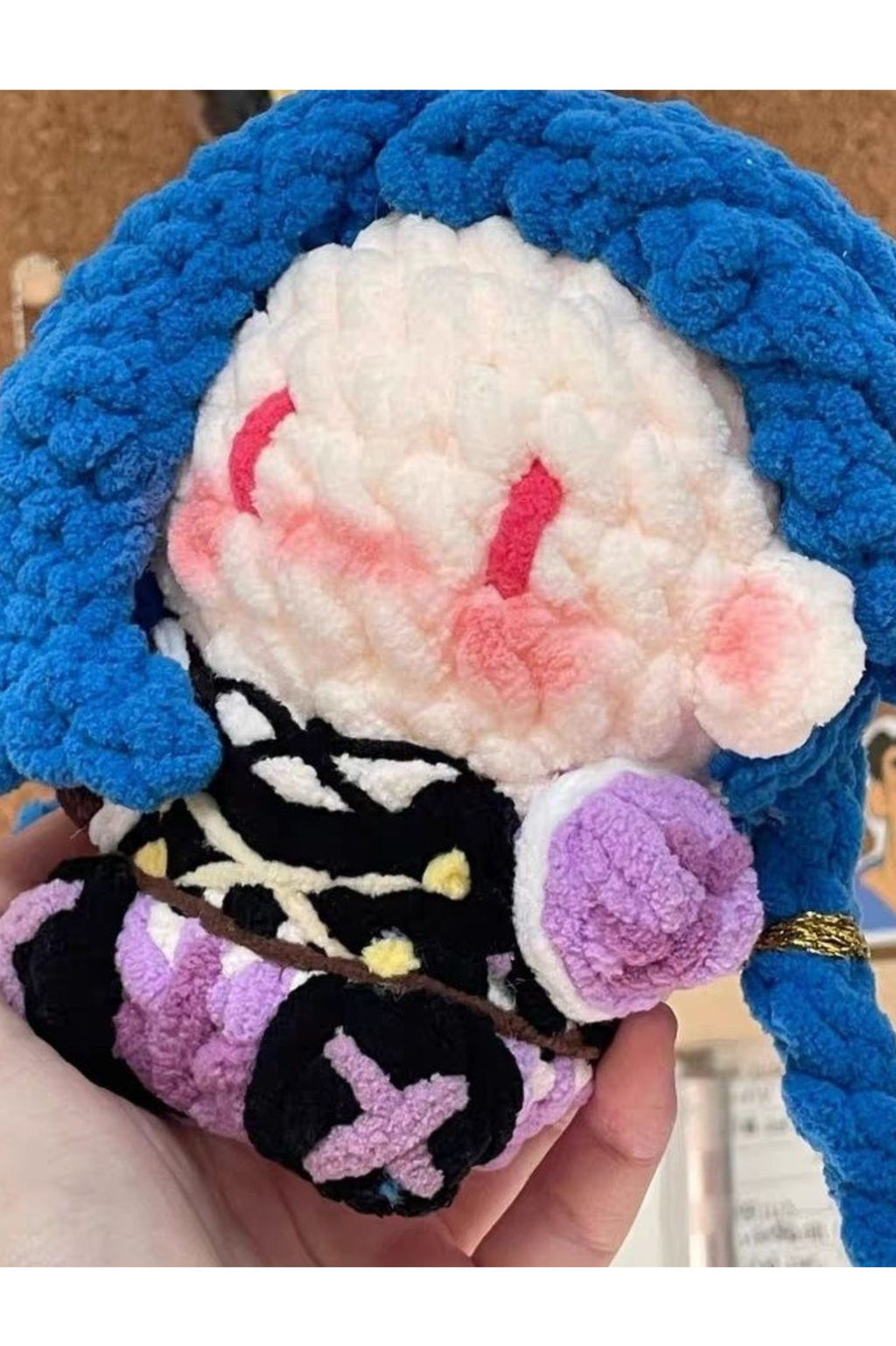 [Finished Product] Custom LOL Jinx Game Fan Art - Handmade Crochet Keychain Charm