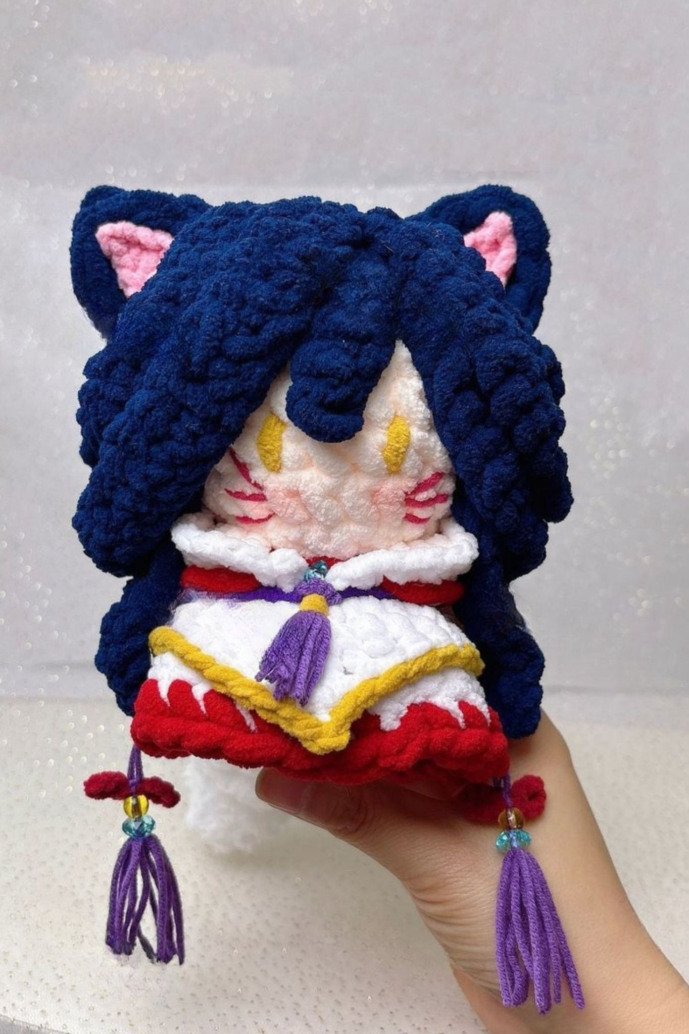 [Finished Product] Custom LOL Game Ahri Fan Art - Handmade Crochet Keychain Charm