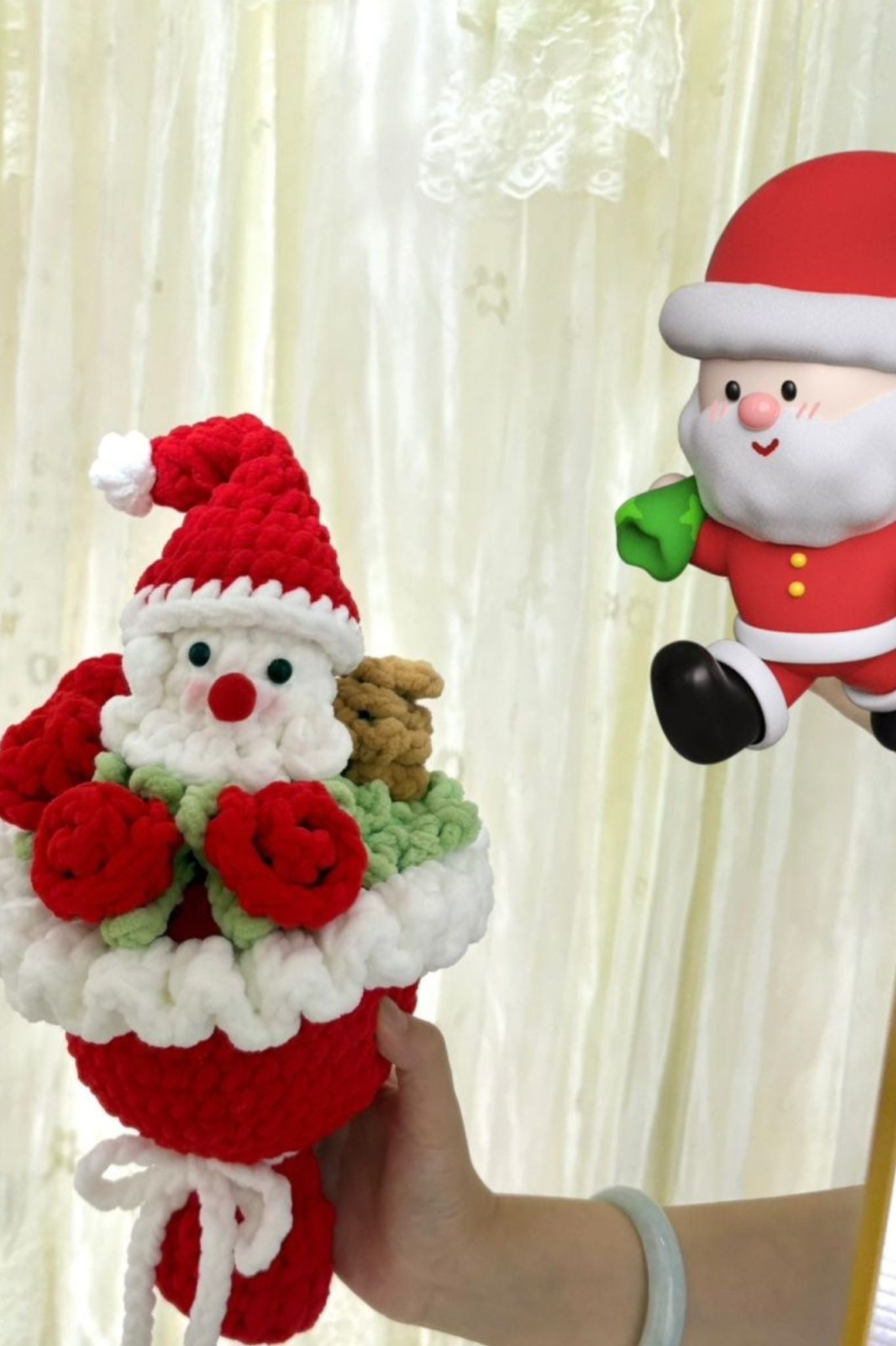 [Finished Product] Custom Christmas Santa Claus Inspired Crochet Bouquet - Handmade Holiday Decor & Charm Collection