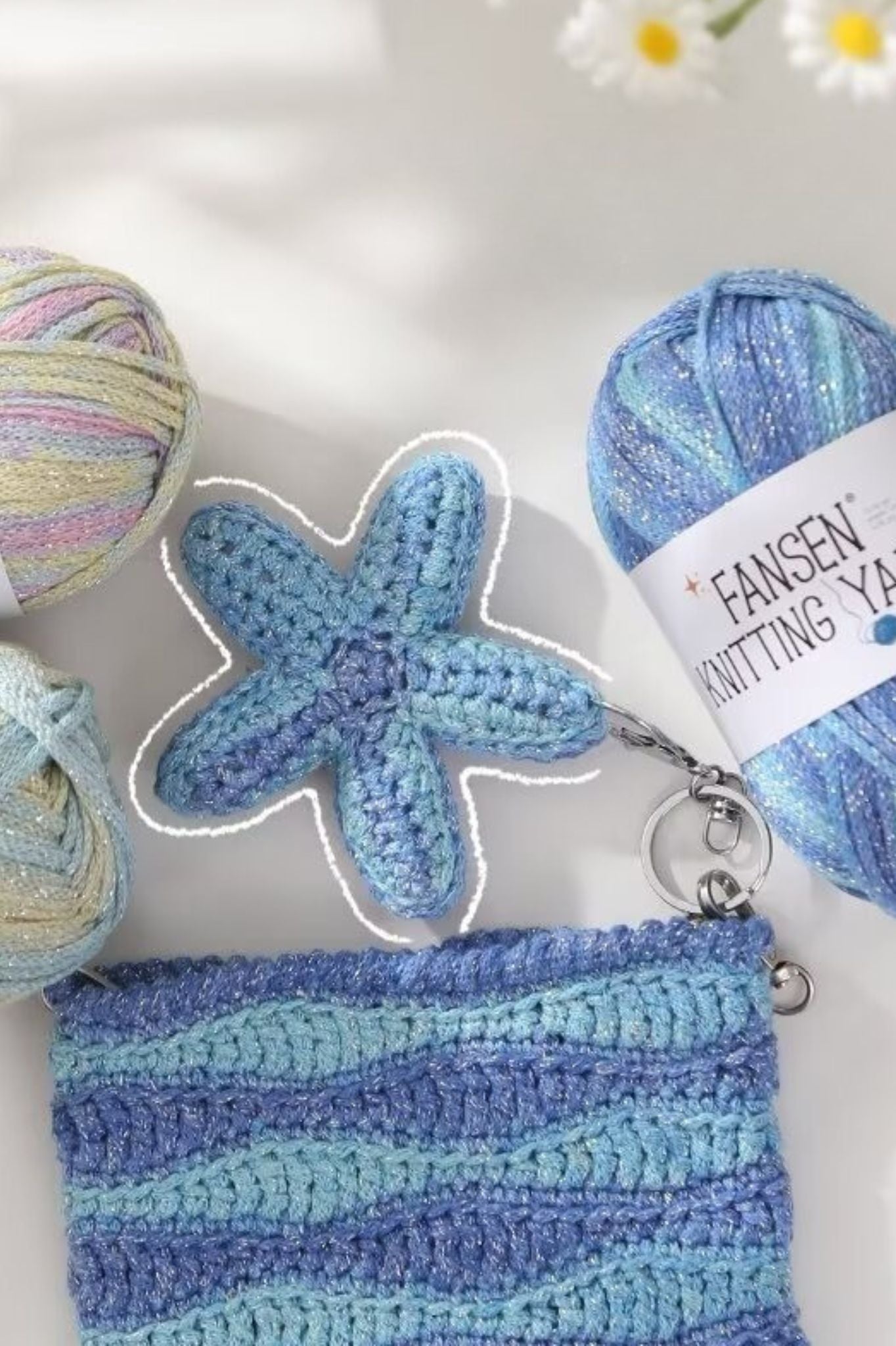 Segment dyed graffiti line gradient star silver sparkle 2.5mm hollow cotton thread DIY hand weaving crocheting bag thread