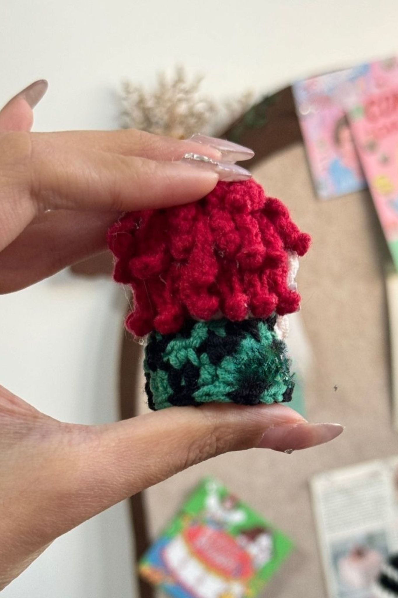 Finished Product Kimetsu No Yaiba Kamado Tanjiro Fan Art - Handmade Crochet Keychain Charm