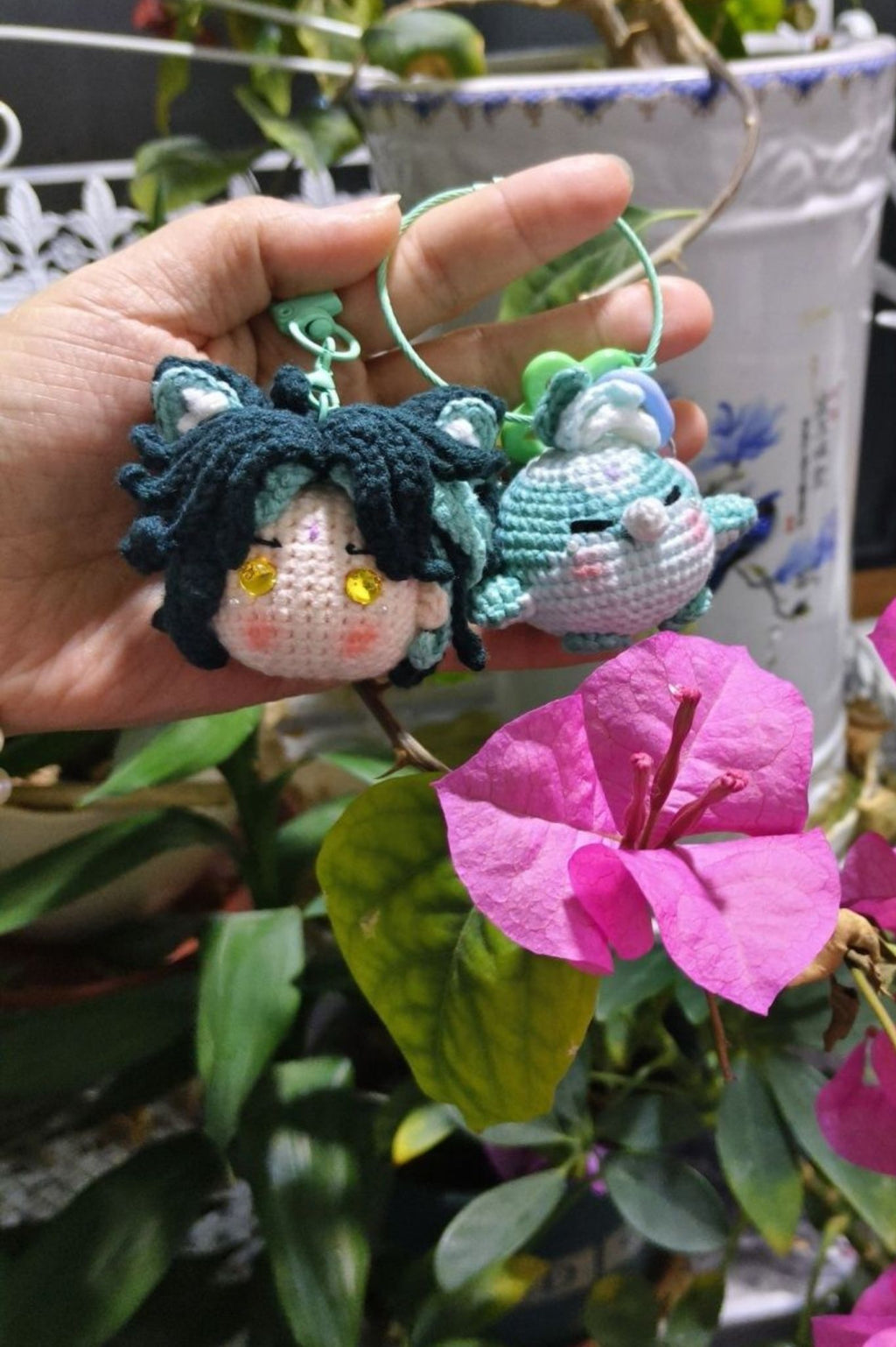 [Finished Product] Custom  Xiao Cat Game Fan Art - Handmade Crochet Keychain Charm