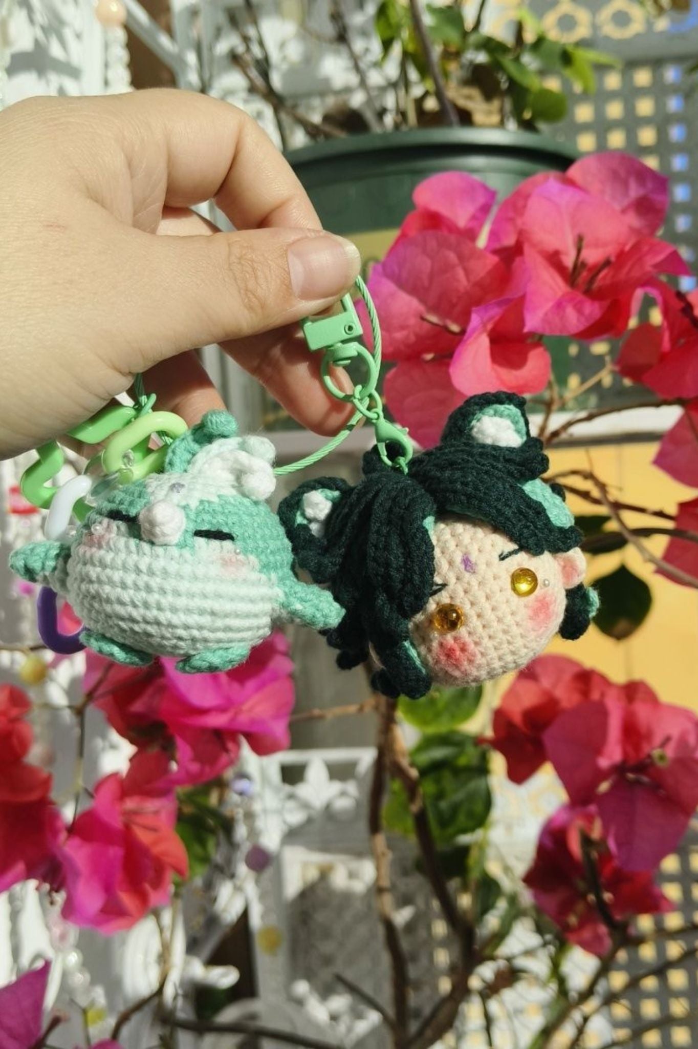 [Finished Product] Custom  Xiao Cat Game Fan Art - Handmade Crochet Keychain Charm