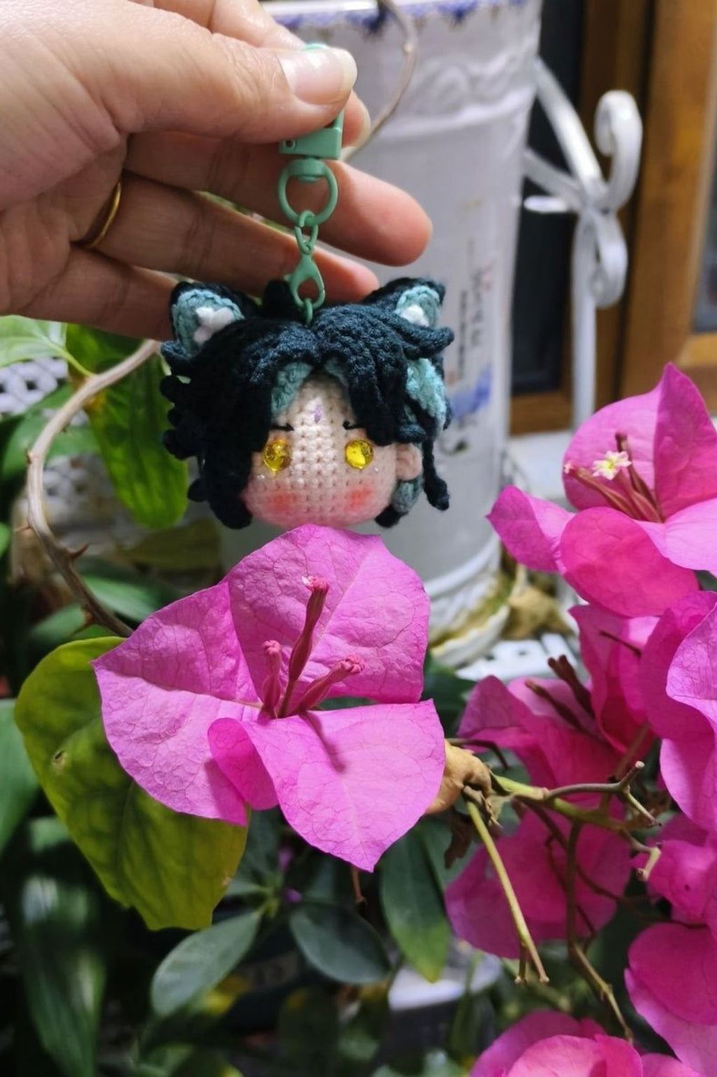 [Finished Product] Custom  Xiao Cat Game Fan Art - Handmade Crochet Keychain Charm