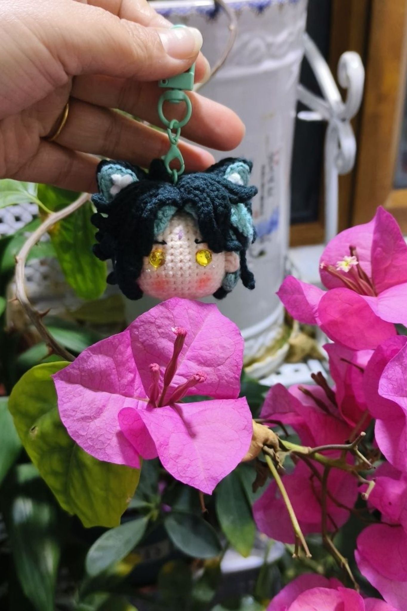 [Finished Product] Custom  Xiao Cat Game Fan Art - Handmade Crochet Keychain Charm