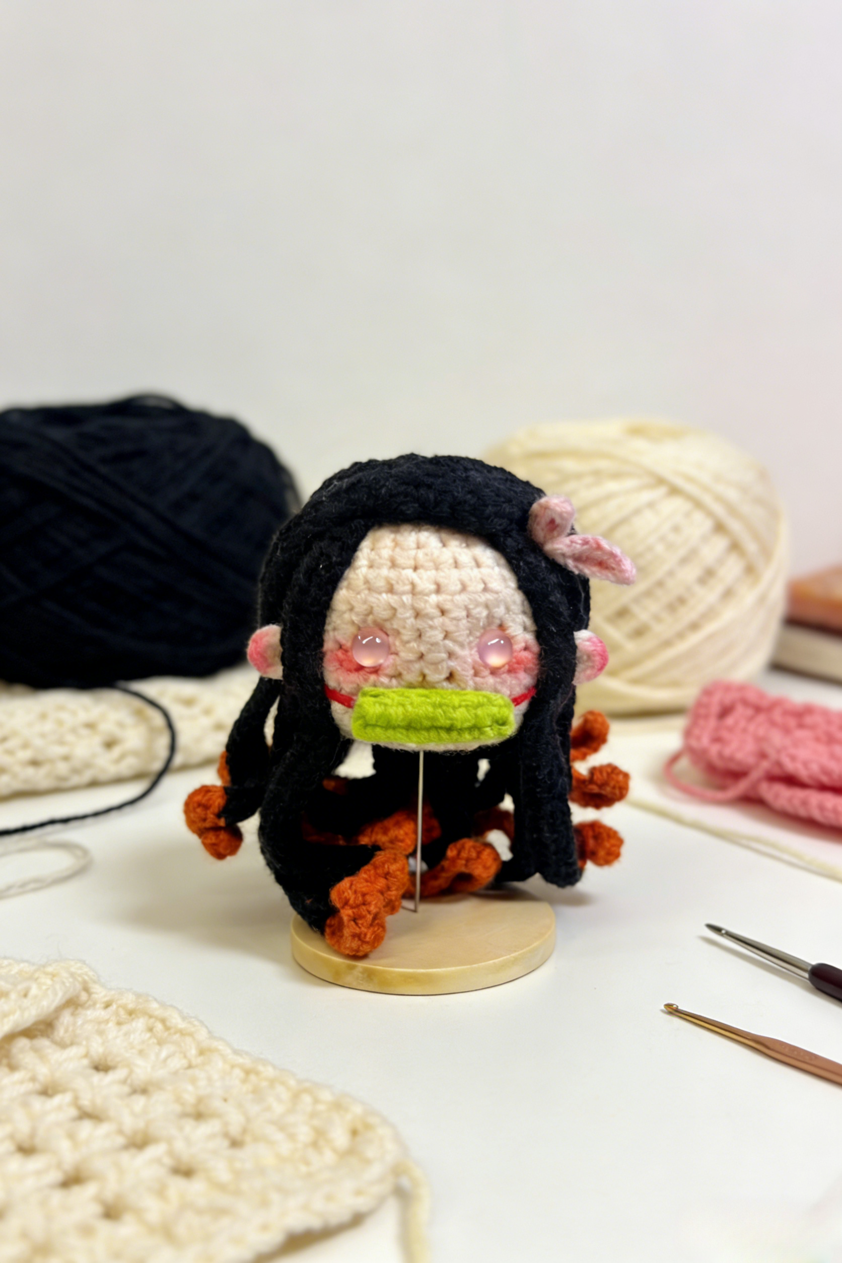 Finished Product Kimetsu No Yaiba Kamado Nezuko Fan Art - Handmade Crochet Keychain Charm