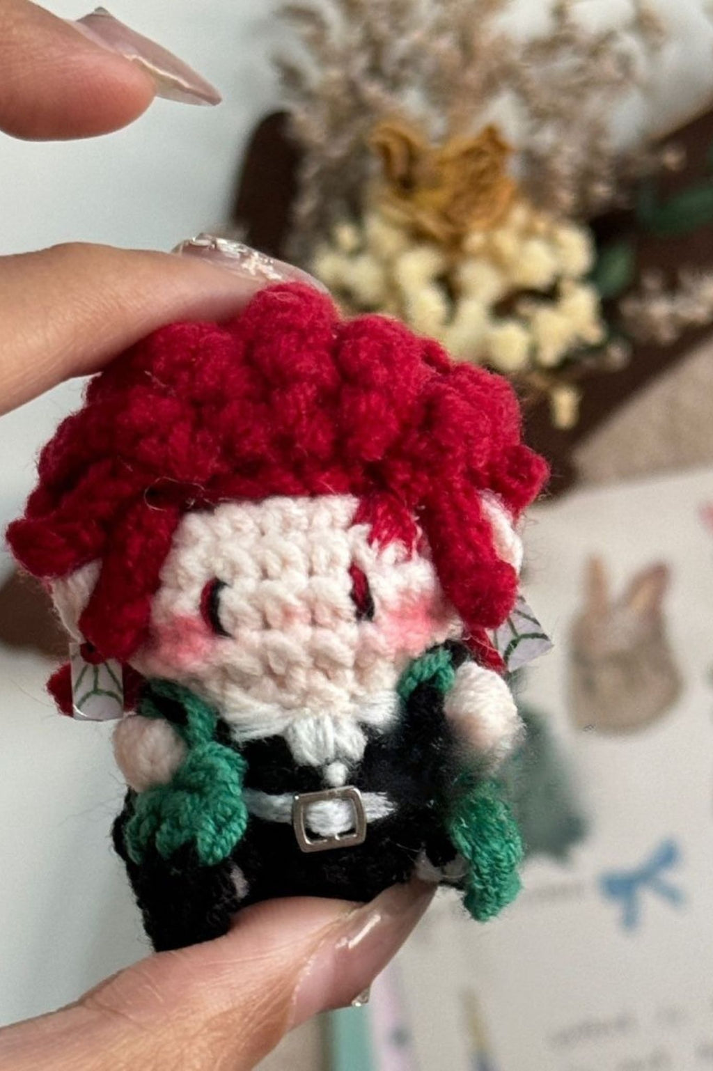 Finished Product Kimetsu No Yaiba Kamado Tanjiro Fan Art - Handmade Crochet Keychain Charm