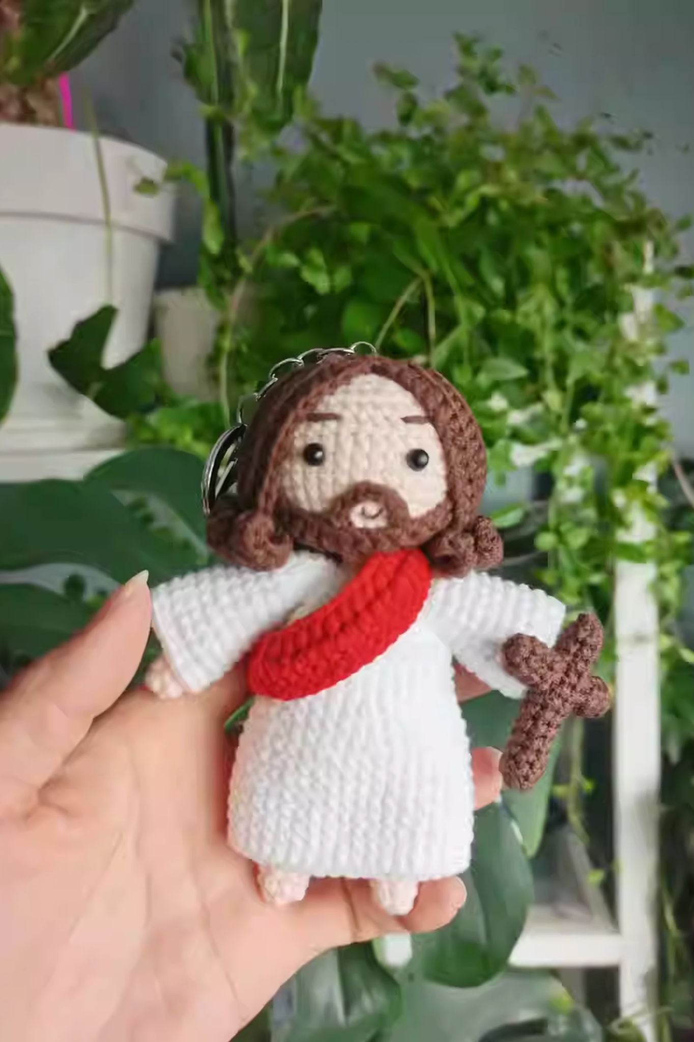 Finished Product Sacred Guardian Themed Handmade Crochet Keychain Charm