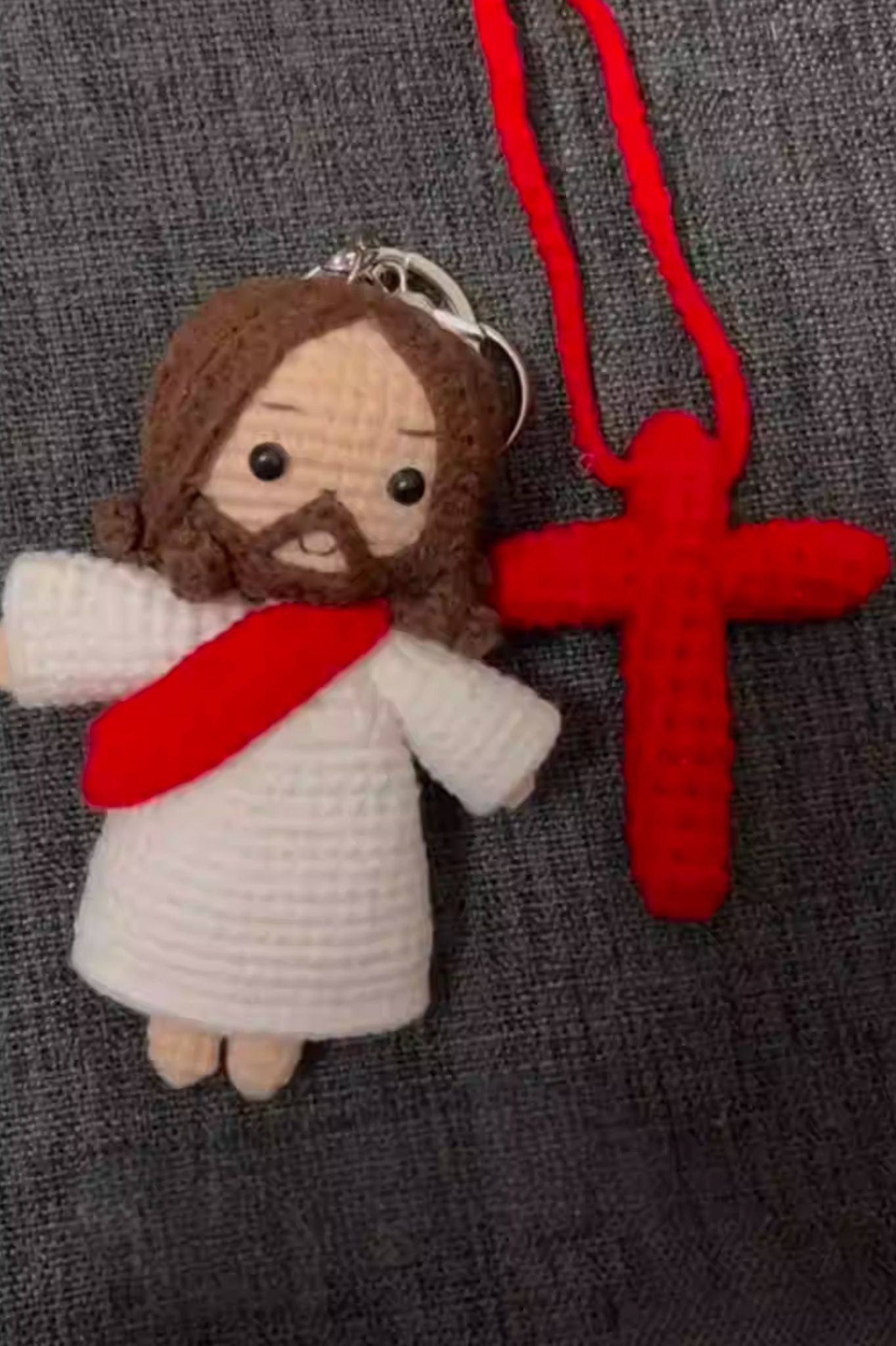 Finished Product Sacred Guardian Themed Handmade Crochet Keychain Charm