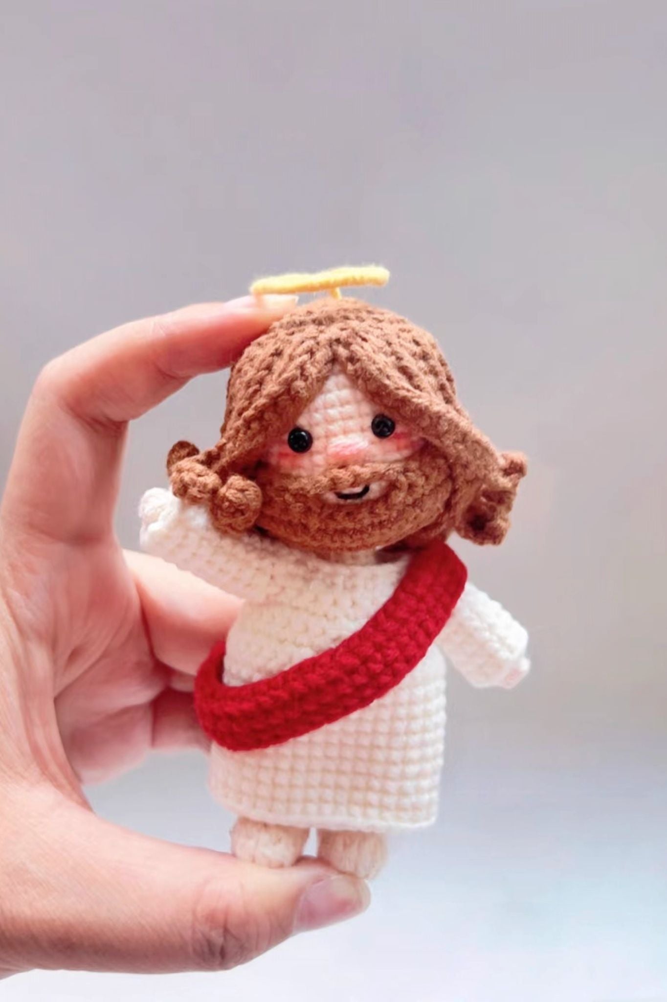 Finished Product Sacred Guardian Themed Handmade Crochet Keychain Charm