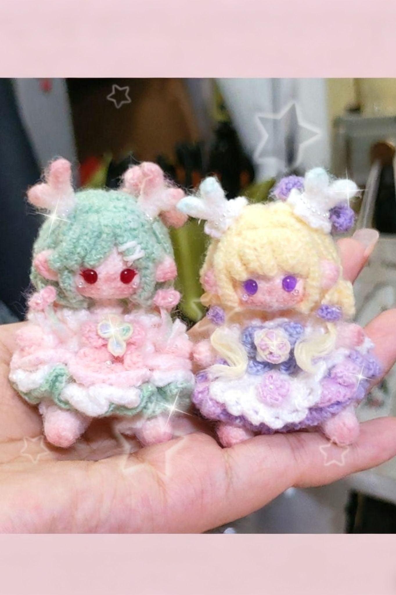 [Finished Product] Custom  Yao Time Wish & Time Prayer Skins Game Fan Art - Handmade Crochet Keychain Charm Set (7cm Tall)