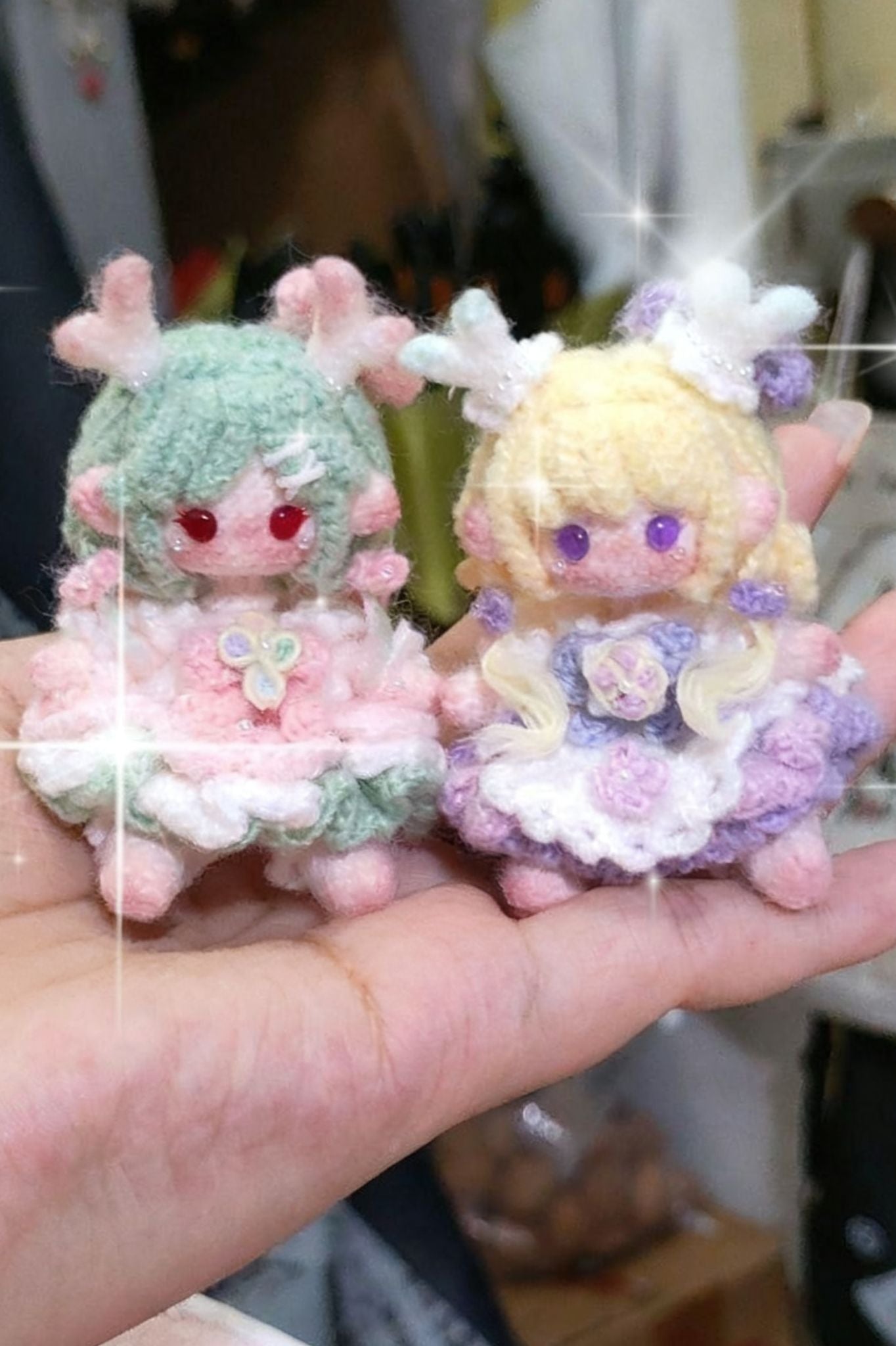 [Finished Product] Custom  Yao Time Wish & Time Prayer Skins Game Fan Art - Handmade Crochet Keychain Charm Set (7cm Tall)