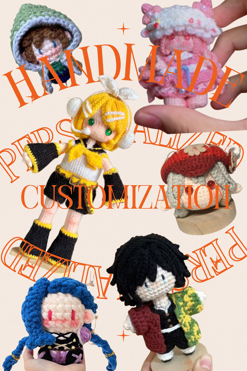 Custom handcrocheted services-Personalized designs exclusive presentation mini-shaped dolls