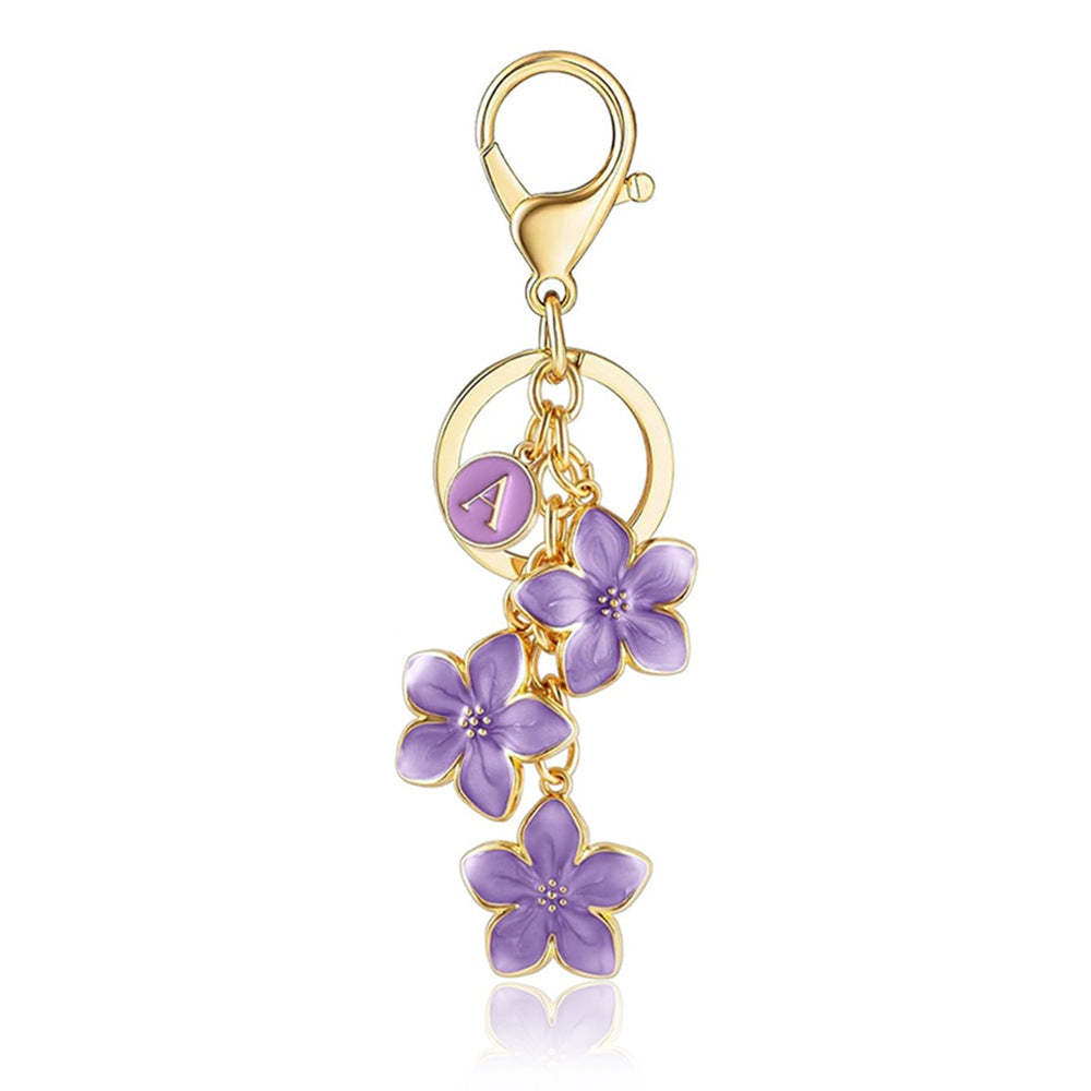 【Spring Blossom Letter A Charm】Enamel Flower Keychain - Personalized Initial Pendant (4 Colors Available)