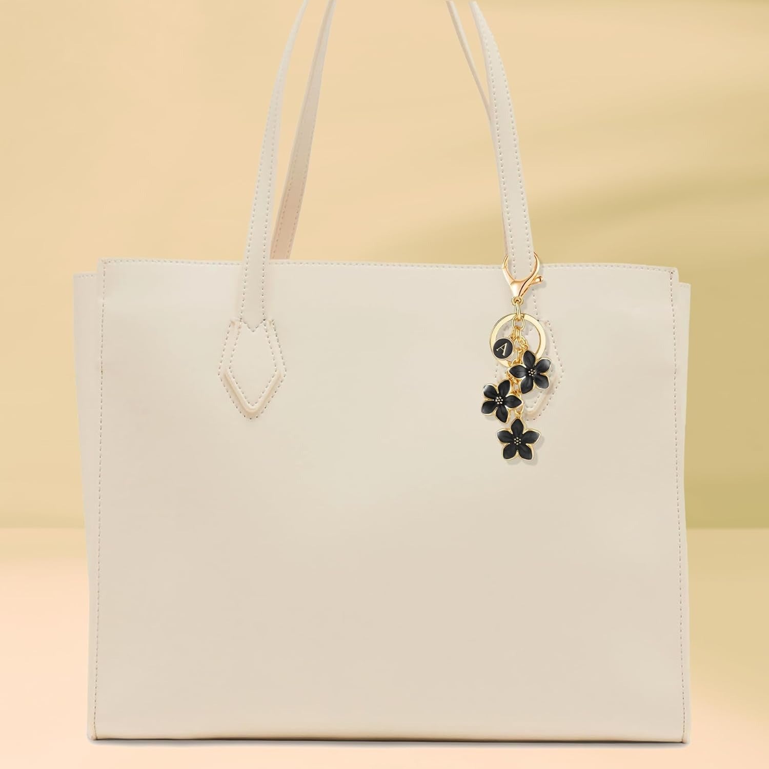 【Spring Blossom Letter A Charm】Enamel Flower Keychain - Personalized Initial Pendant (4 Colors Available)