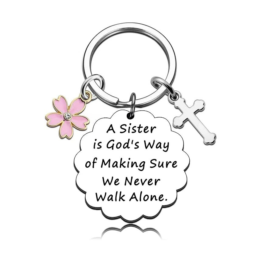 Sister Keychain Jewelry - A Sister is God's Way of Making Sure We Never Walk Alone Keychain Jewelry Birthday Gifts