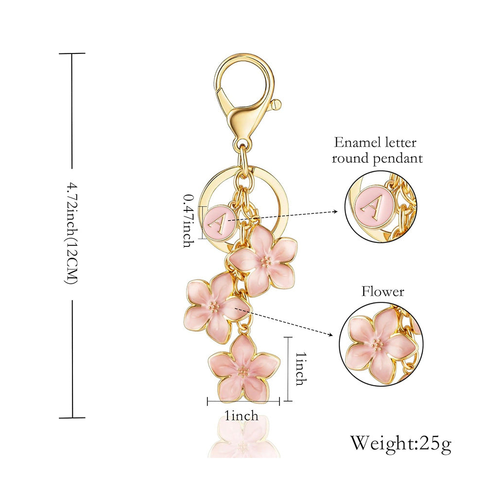 【Spring Blossom Letter A Charm】Enamel Flower Keychain - Personalized Initial Pendant (4 Colors Available)