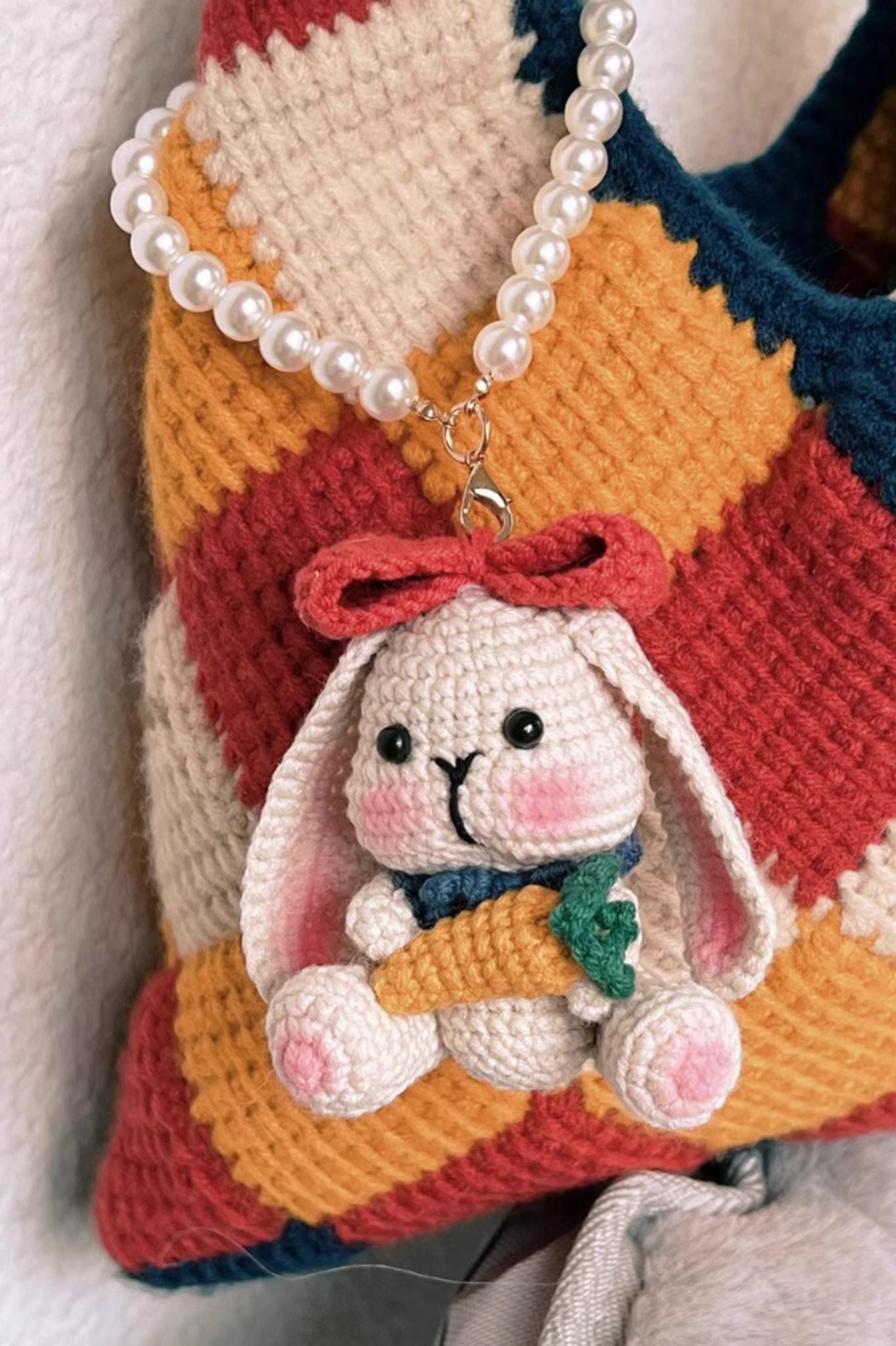 [Finished Product] Vintage Granny Square Lop-eared Rabbit - Handmade Crochet Charm & Decor