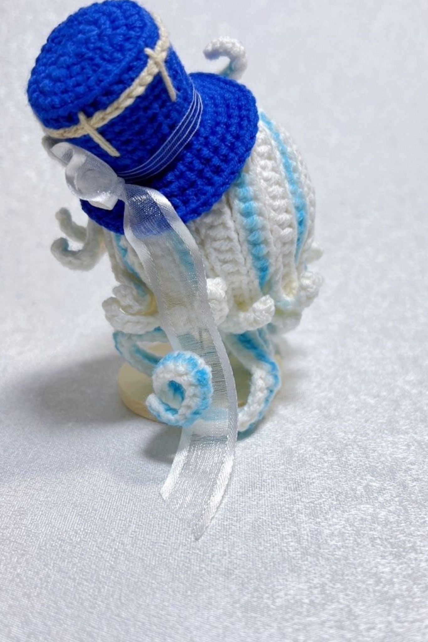 Furina crochet keychain used as bag accessory — cute handmade Genshin Impact doll