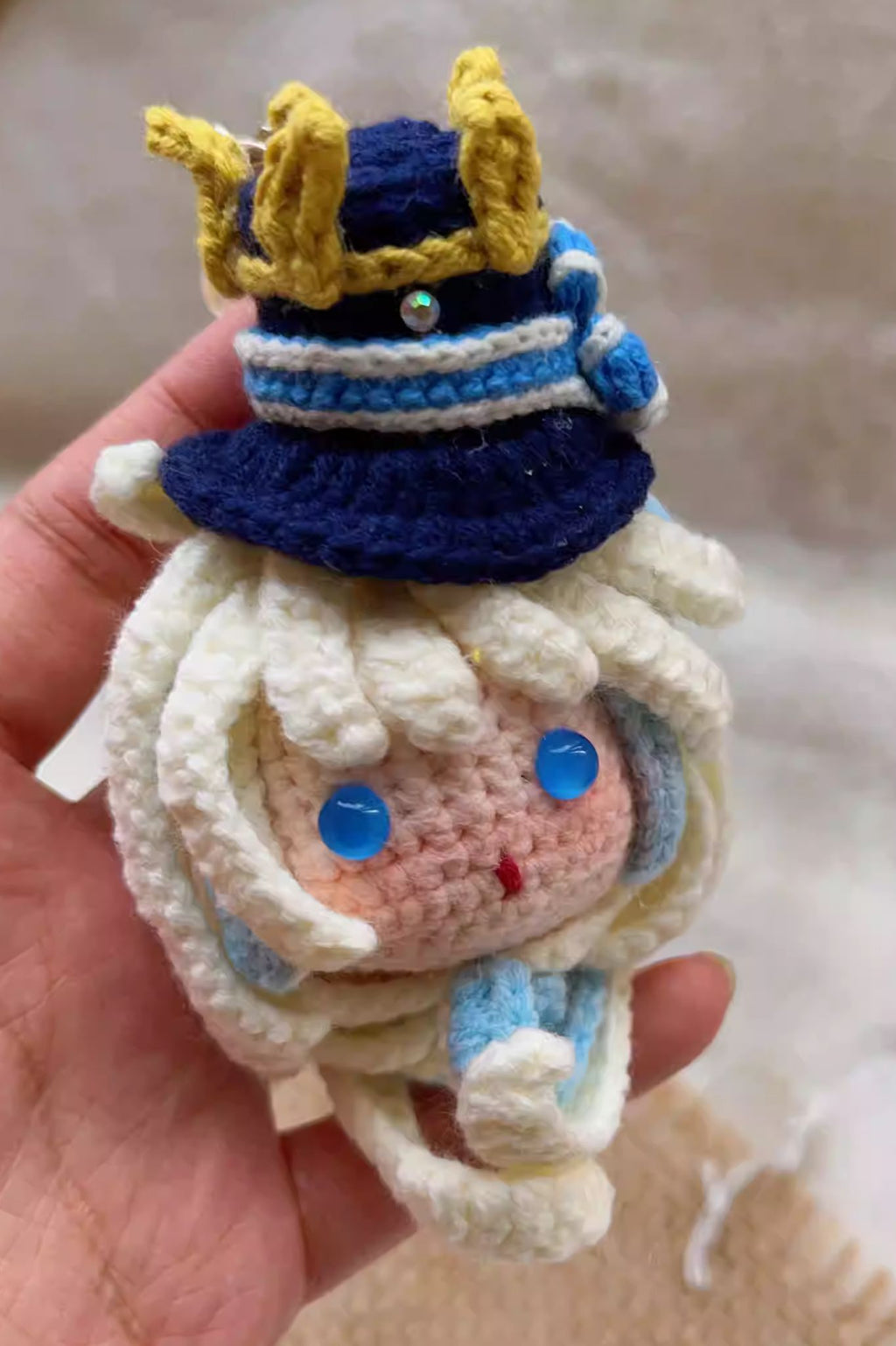 Handmade Furina crochet keychain charm — finished amigurumi Genshin Impact fan art by Toyversia