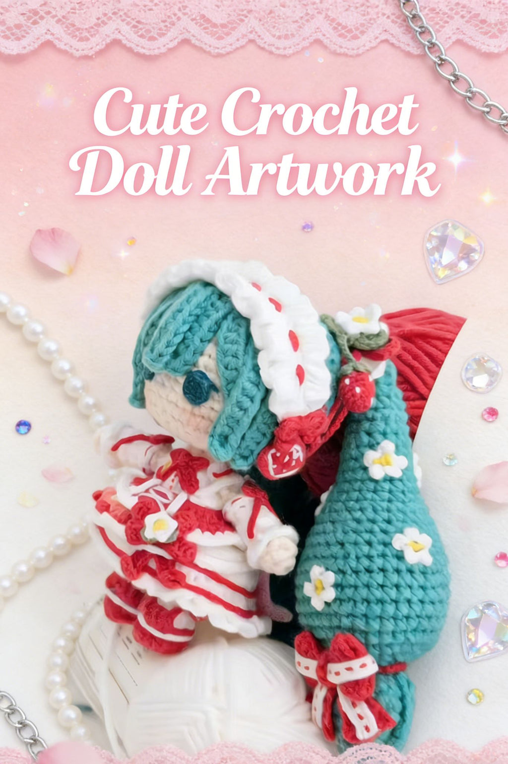 Strawberry Hatsune Miku amigurumi finished doll — handmade crochet charm by Toyversia
