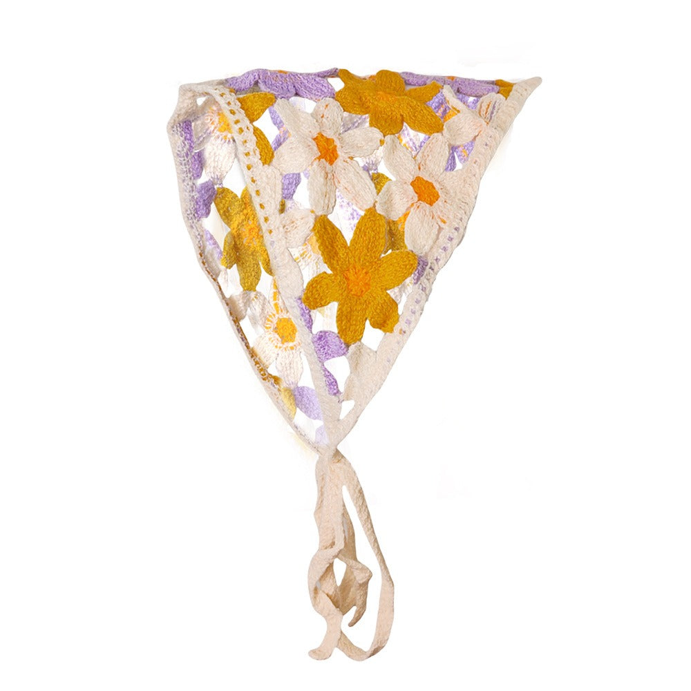 Women's French Chic Handmade Knitted Daisy Triangle Tie-Up Headscarf