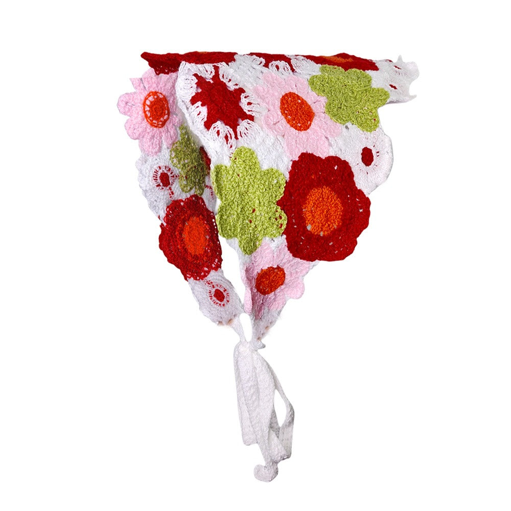 Women's French Chic Handmade Knitted Daisy Triangle Tie-Up Headscarf