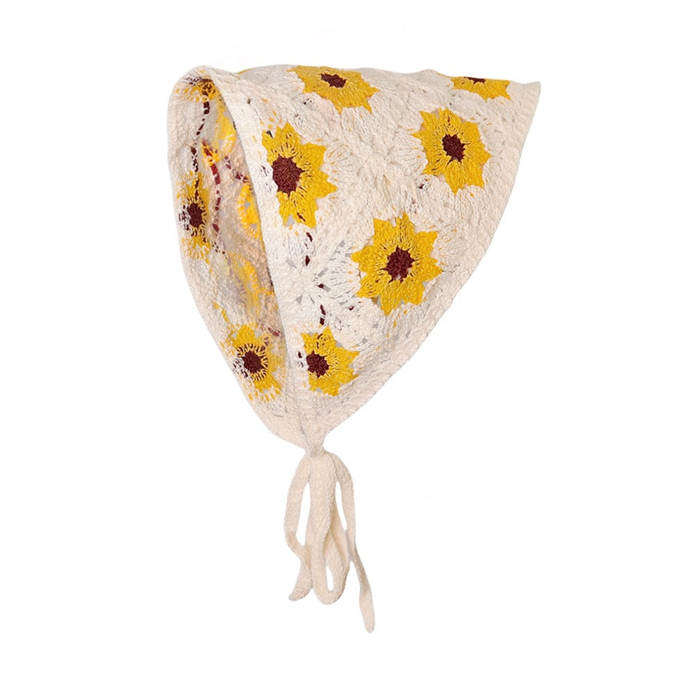 Women's French Chic Handmade Knitted Daisy Triangle Tie-Up Headscarf